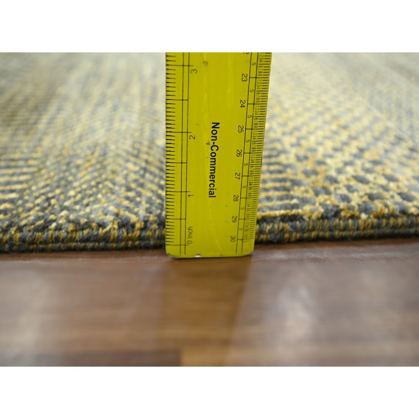 9'2"X12'6" Bone Brown Modern Grass Design Hand Knotted Wool And Silk Rug
