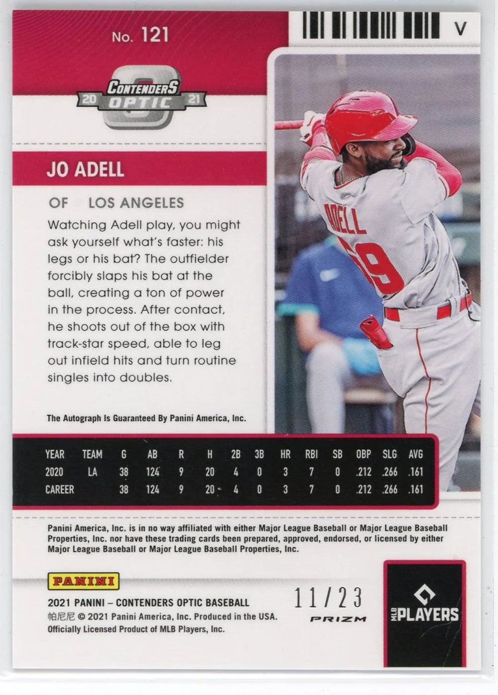 Jo Adell Autographed 2021 Panini Contenders Optic Rookie Ticket Cracked Ice Card