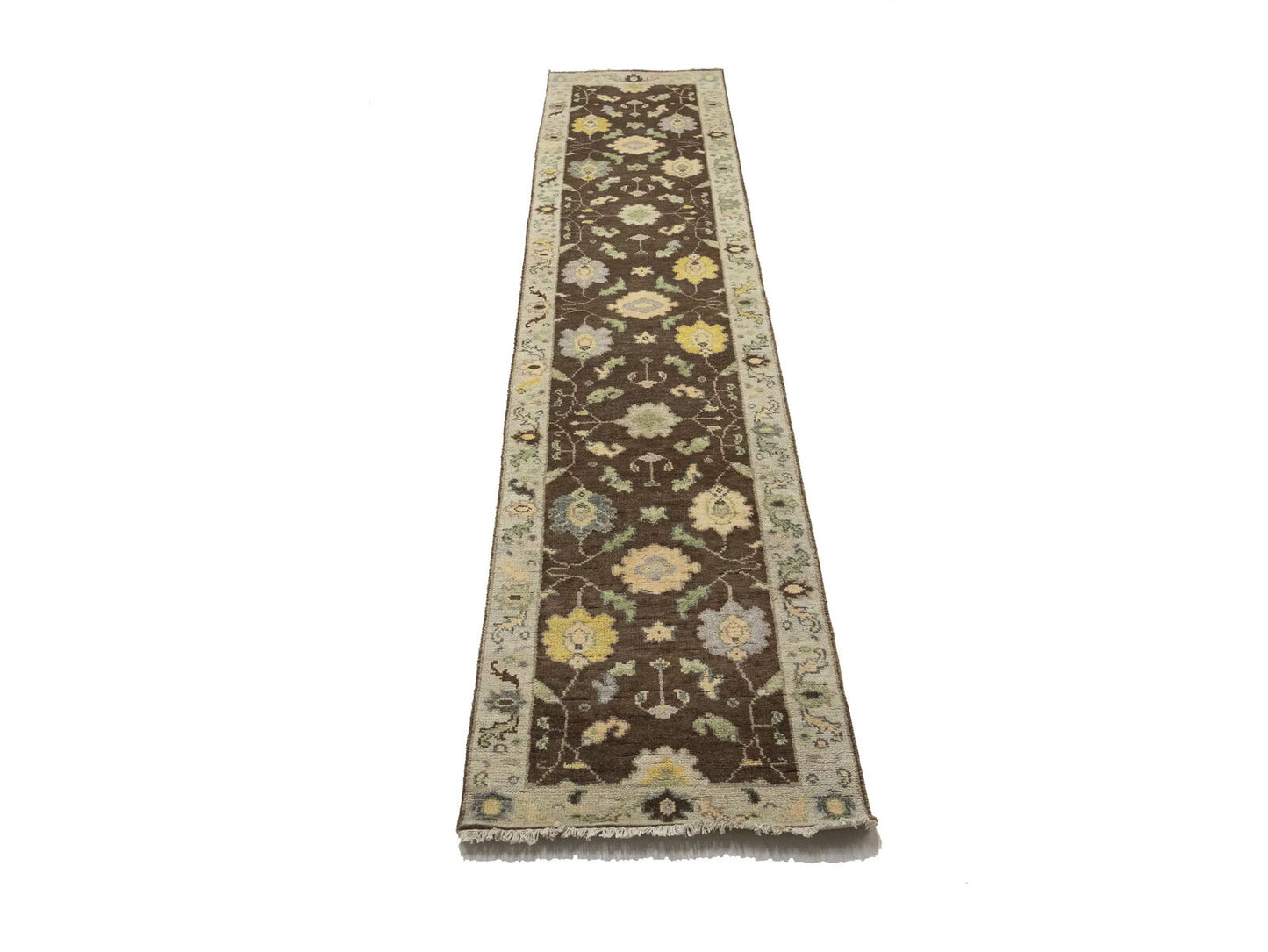 Oushak Chobi Oriental Runner Rug Brown Floral