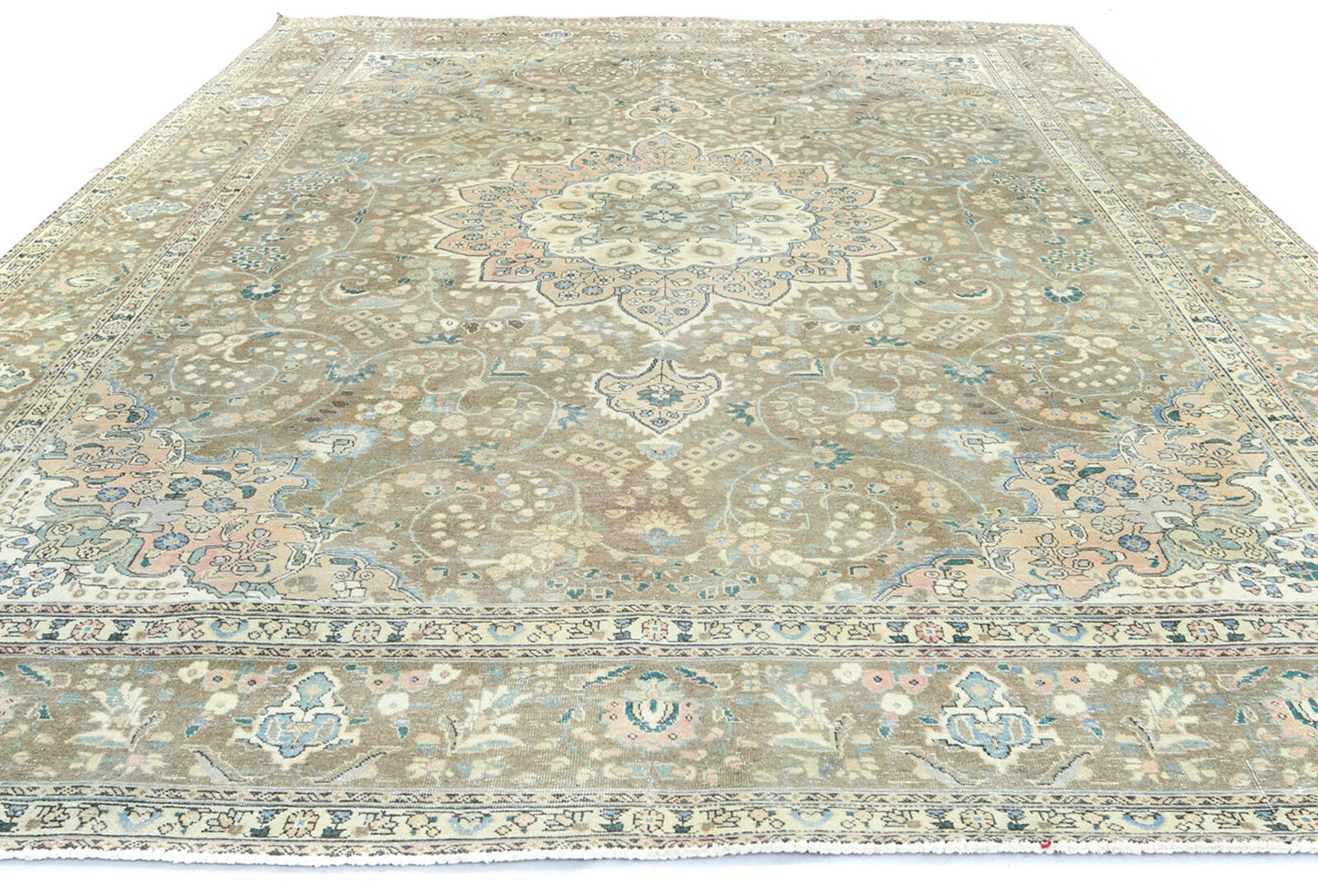 Distressed Vintage Oriental Rug Muted Brown