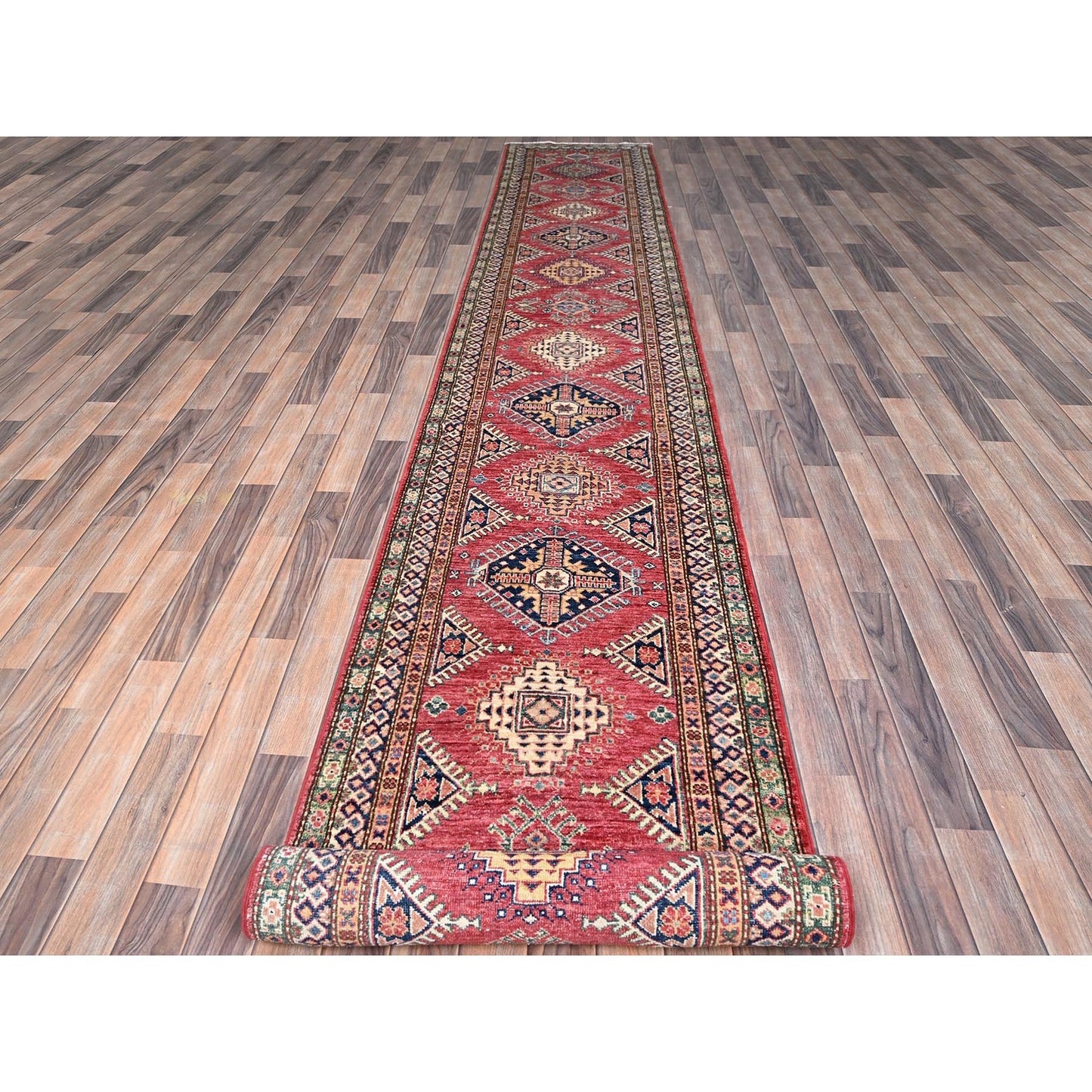 2'8"X20'10" Red Super Kazak Hand Knotted Wool Xl Runner Oriental Rug