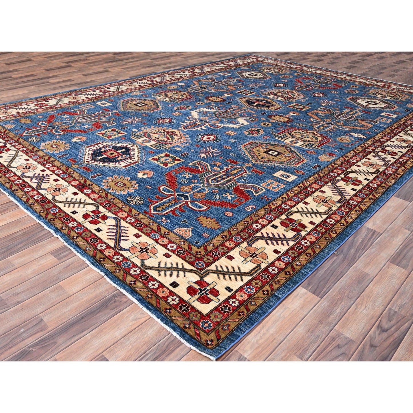 10'X13'5" Crystal Teal Blue Super Kazak Tribal Medallion Oriental Rug