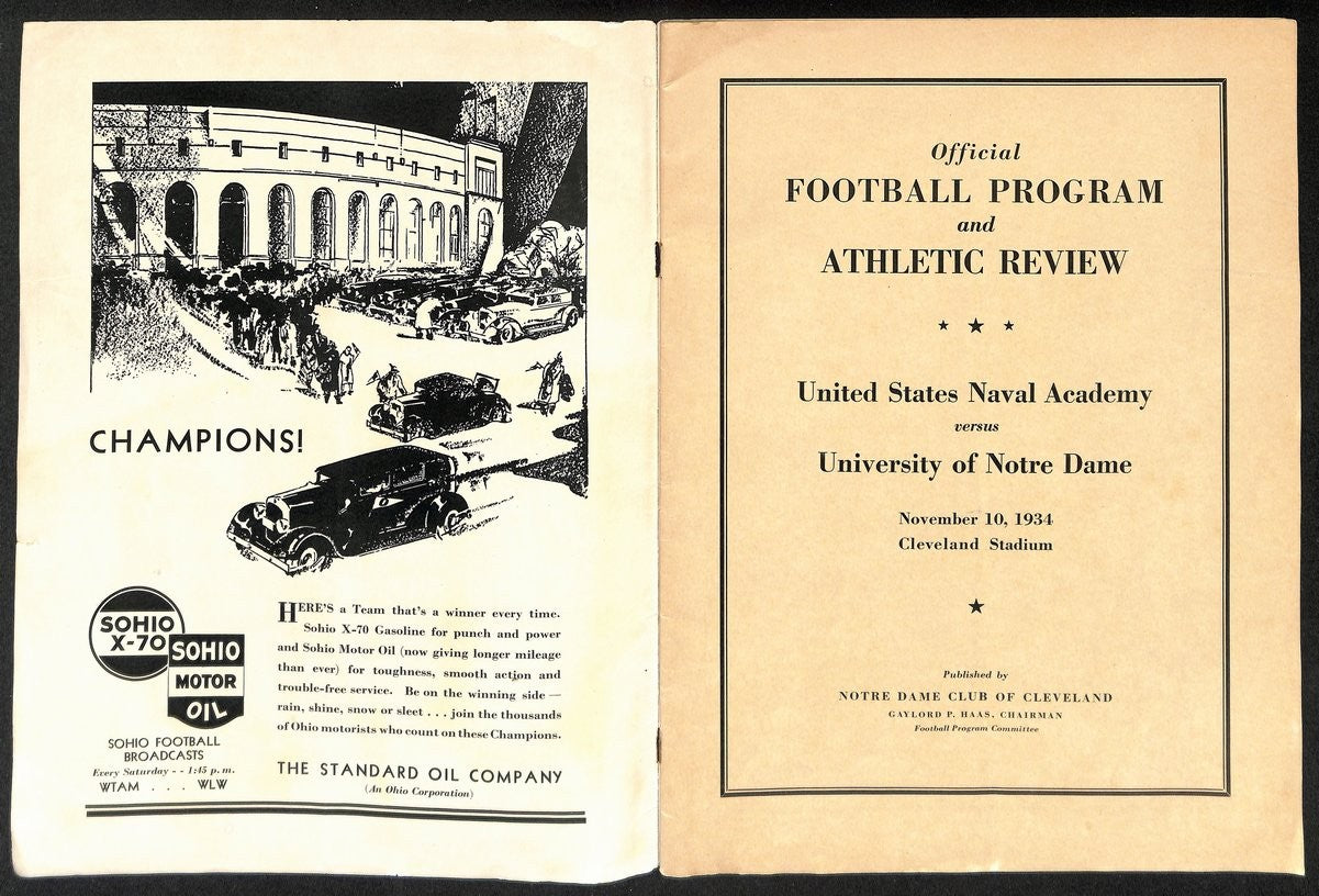 1934 Navy Vs Notre Dame Vintage College Football