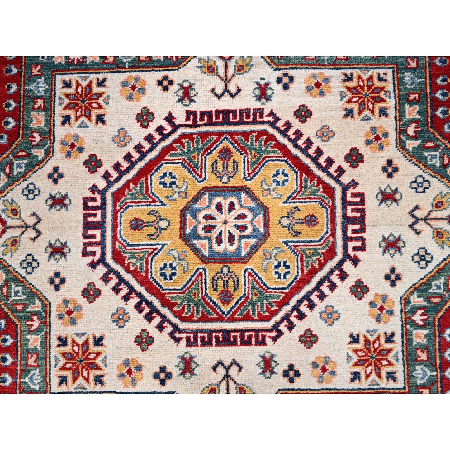 9'X12'4" Rufous Red Kazak Large Medallions Wool Hand Knotted Oriental Rug