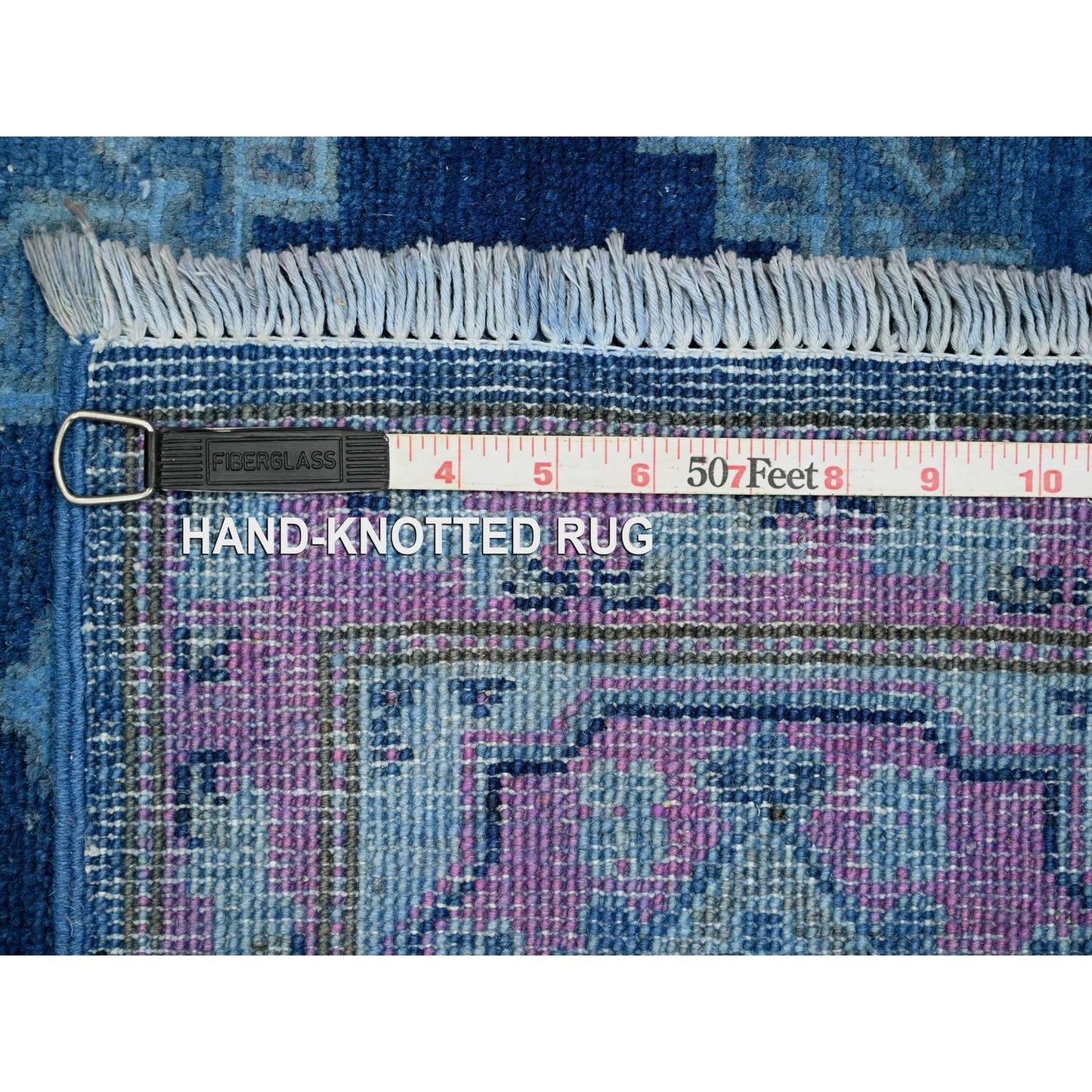 5'9"X8'7" Blue Overdyed Kazak Geometric Design Pure Wool Hand Knotted Rug