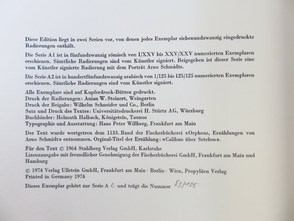 Orpheus' By Arno Schmidt With 27 Original