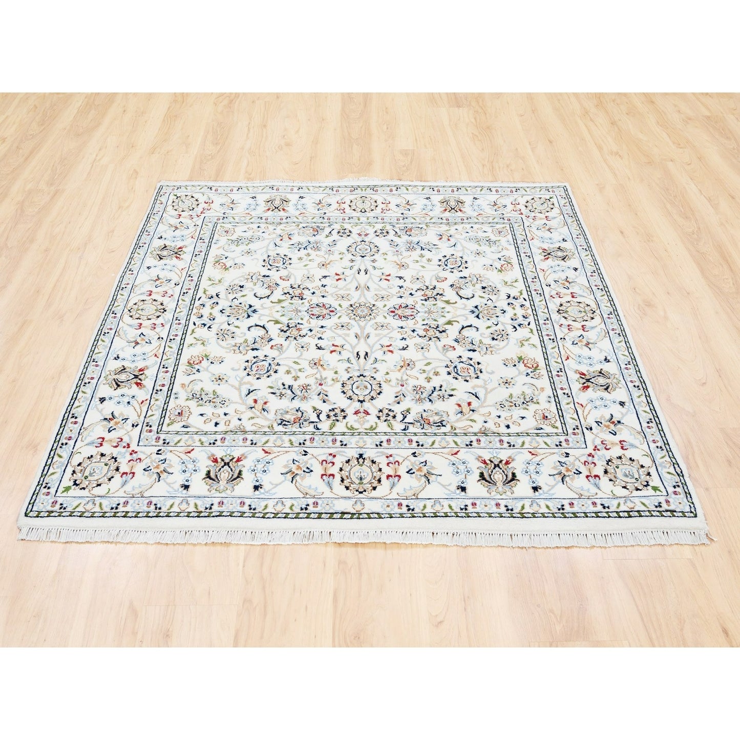 5'2"X5'2" All Over Design Square Wool&Silk 250 Kpsi Nain Hand Knotted Rug