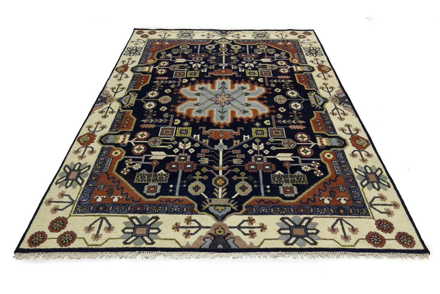 9X12 ft Navy Tribal Heriz Serapi Wool Oriental