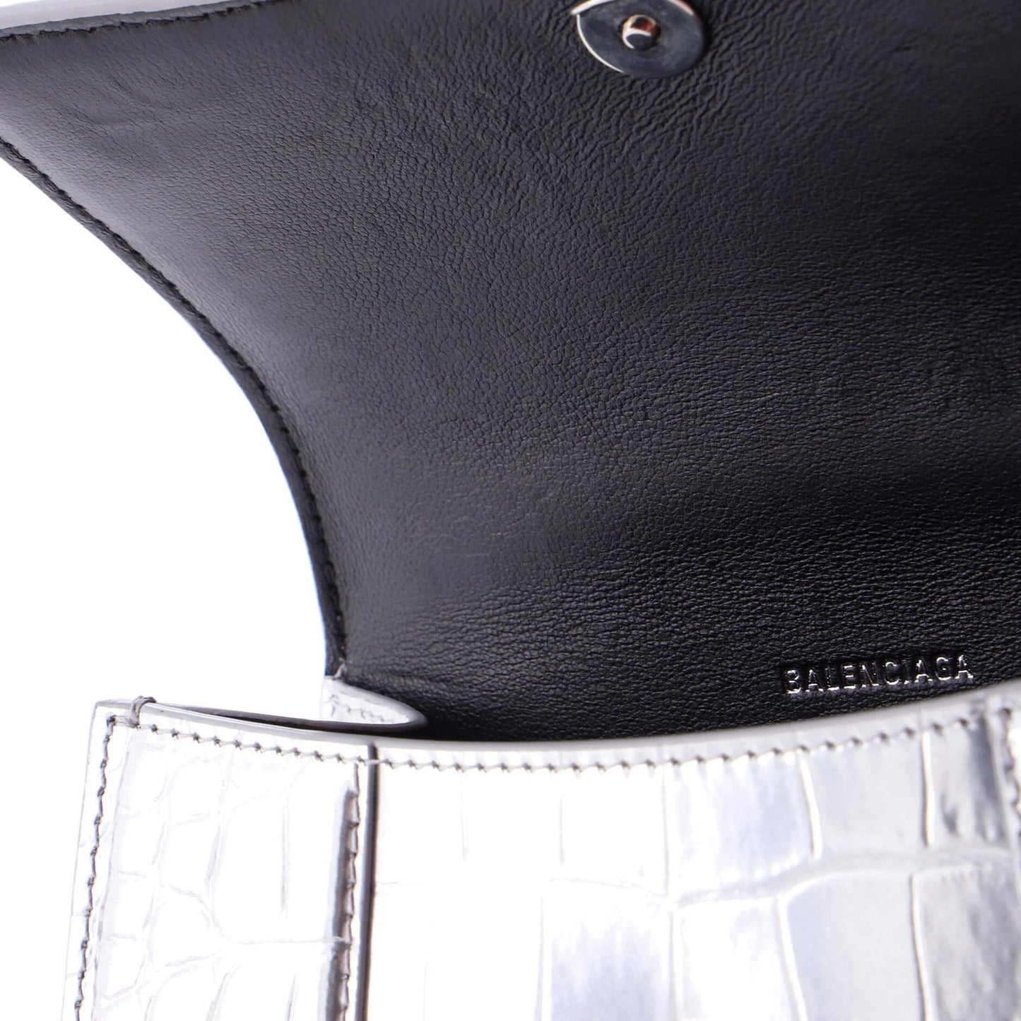 Balenciaga Hourglass Top Handle Bag Crocodile Embossed Leather Xs