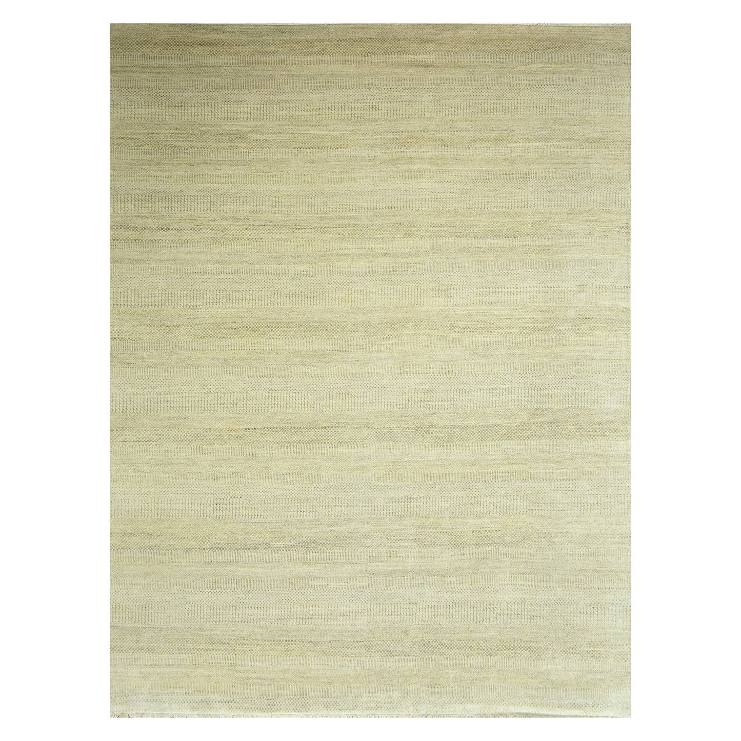 9'1"X12'3" Ecru Brown Modern Grass Design Hand Knotted Wool And Silk Rug
