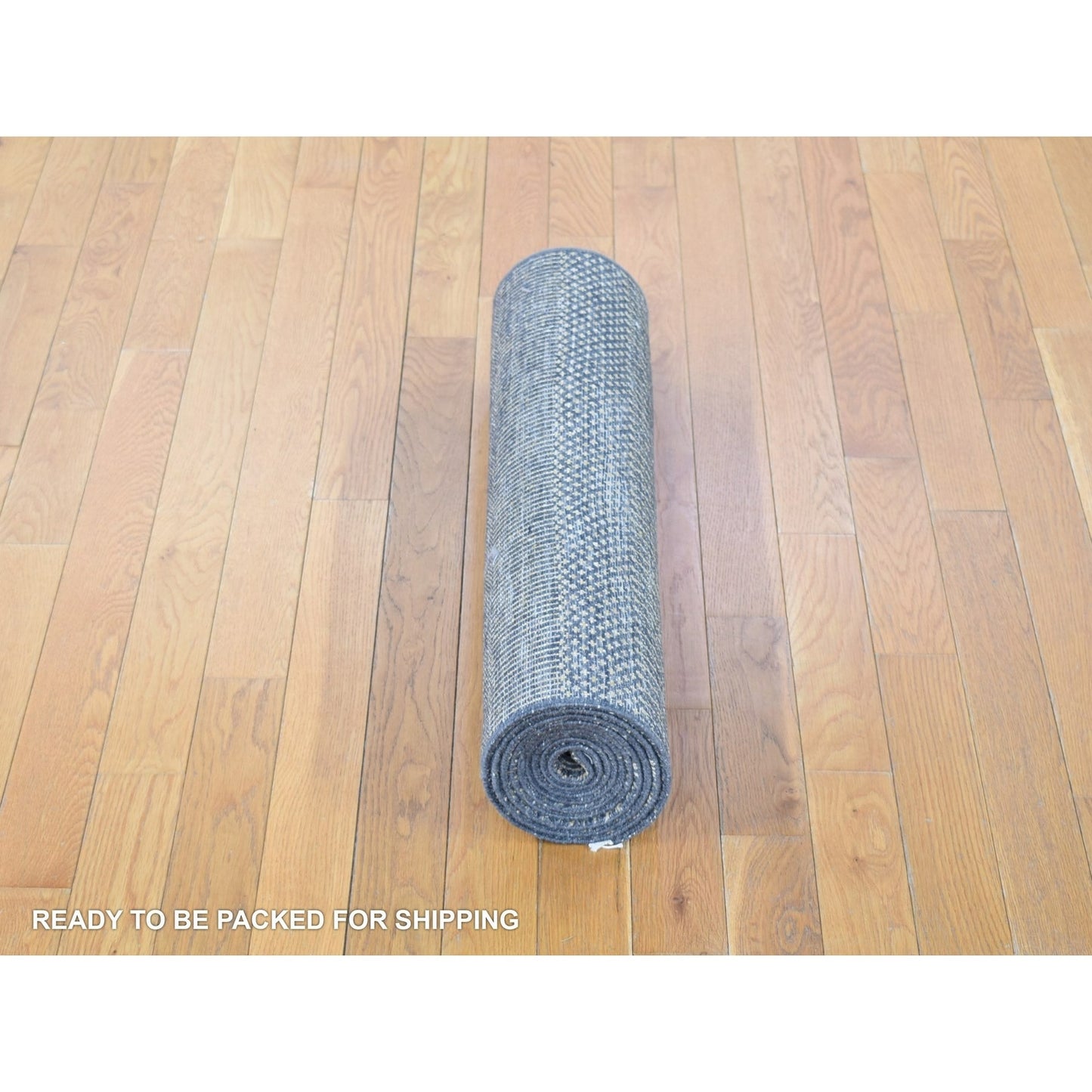 2'8"X10' Black Hand Knotted Wool And Silk Modern Grass Design Runner Rug