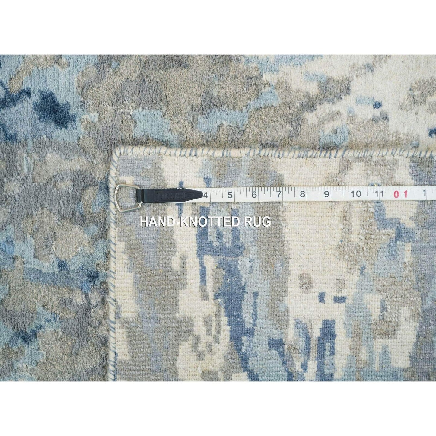 2'7"X8'1" Gray Abstract Design Wool And Silk Hand Knotted Runner Rug