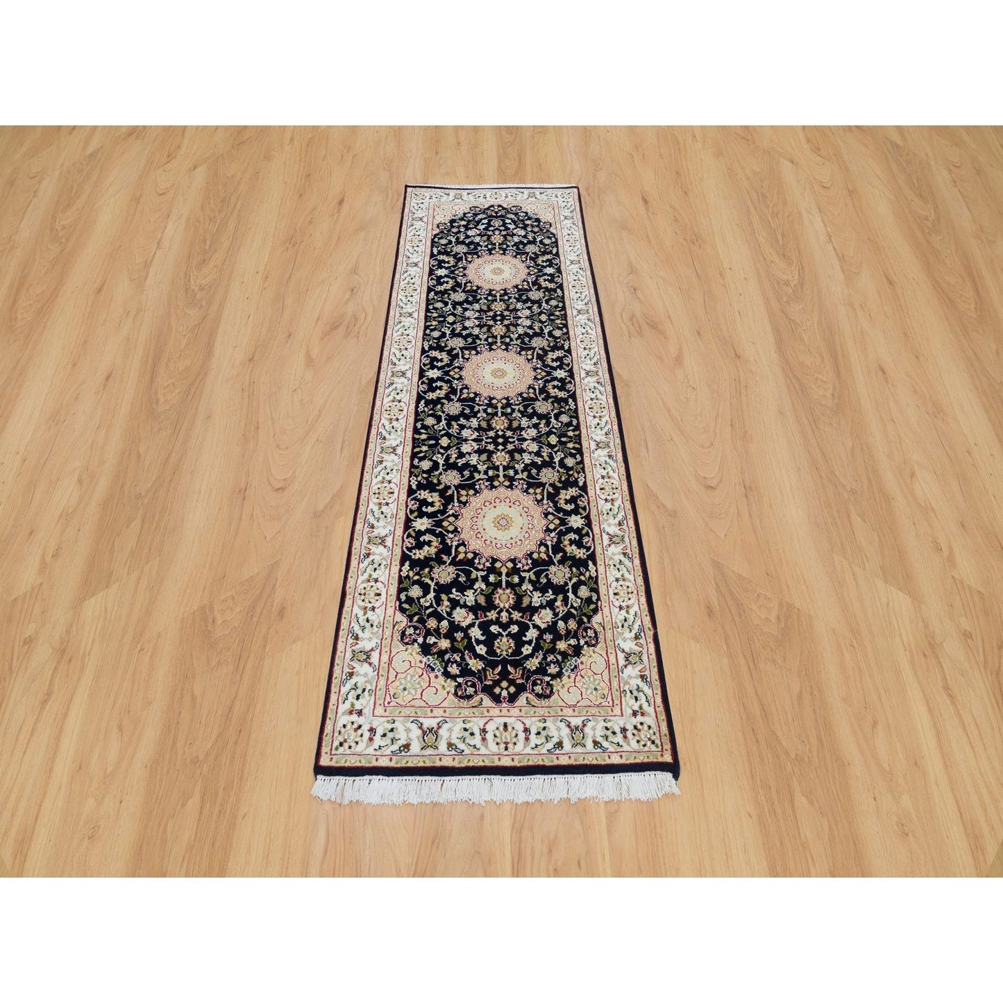 2'6"X8' Blue 250 Kpsi Soft Wool Hand Knotted Nain Design Runner Rug