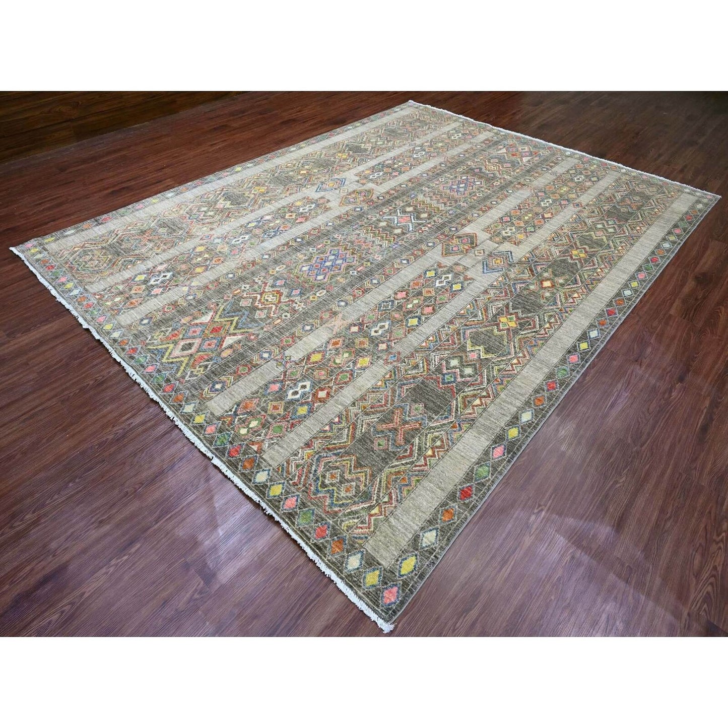 9'X11'8" Gray Moroccan Berber Influence Pattern All Wool Hand Knotted Rug