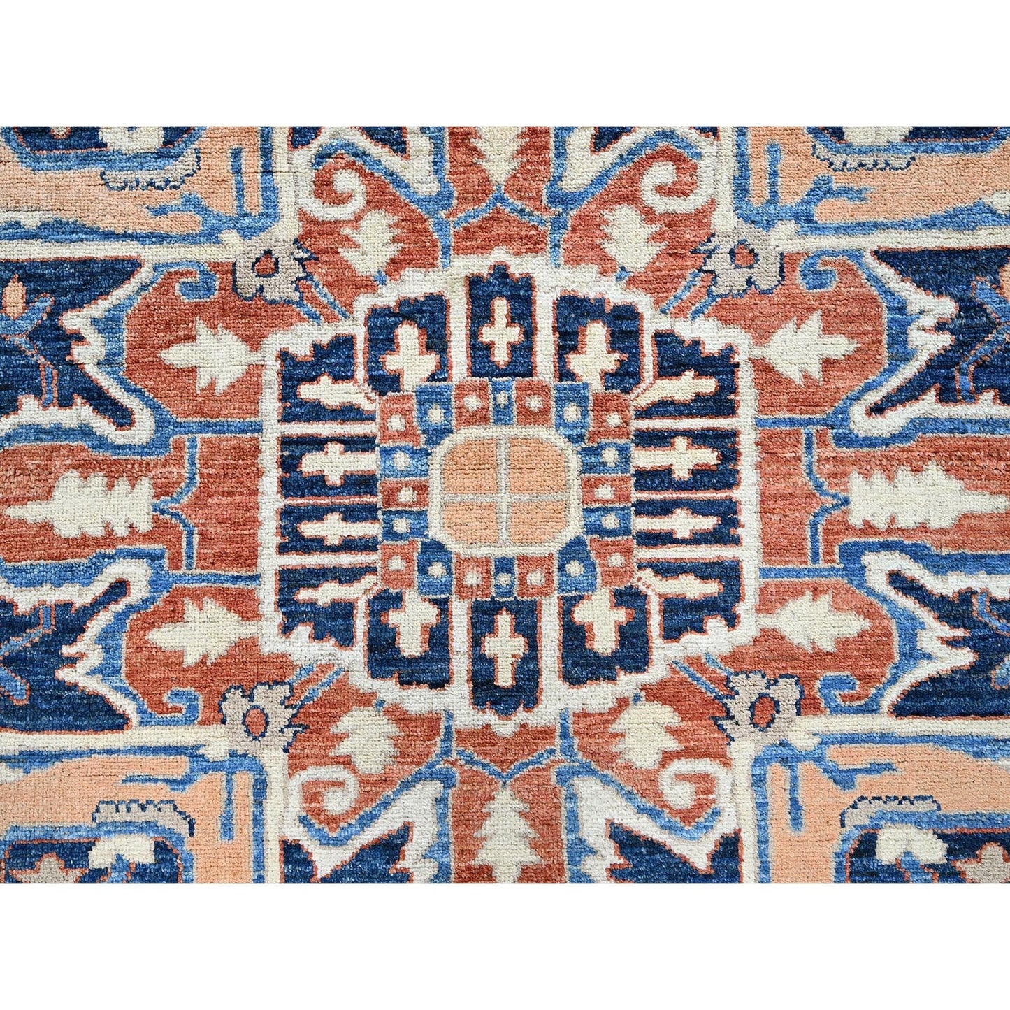 9'9"X13'10" Coral Red Peshawar Heris Hand Knotted High Mountain Wool Rug