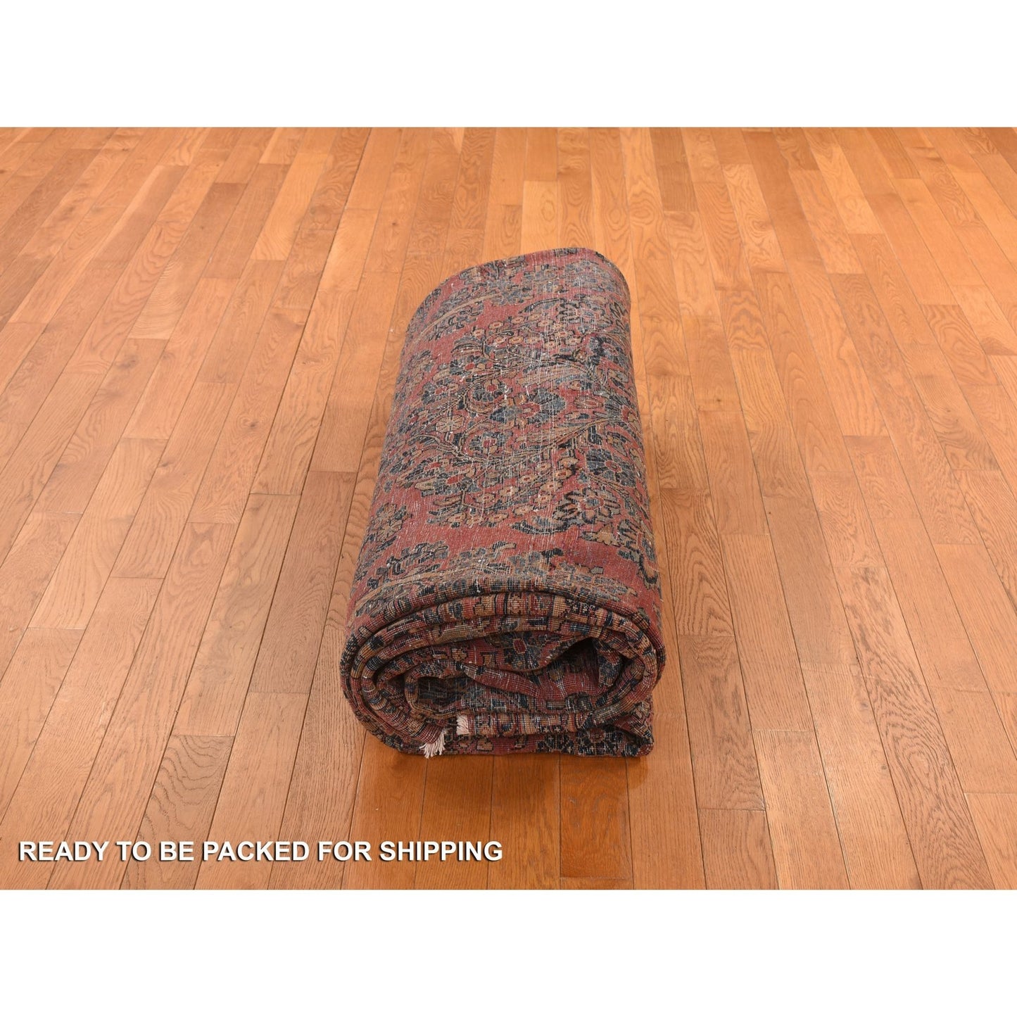 10'X13'4" Red Antique Zoroastrian Saroogh Worn Down Wool Hand Knotted Rug