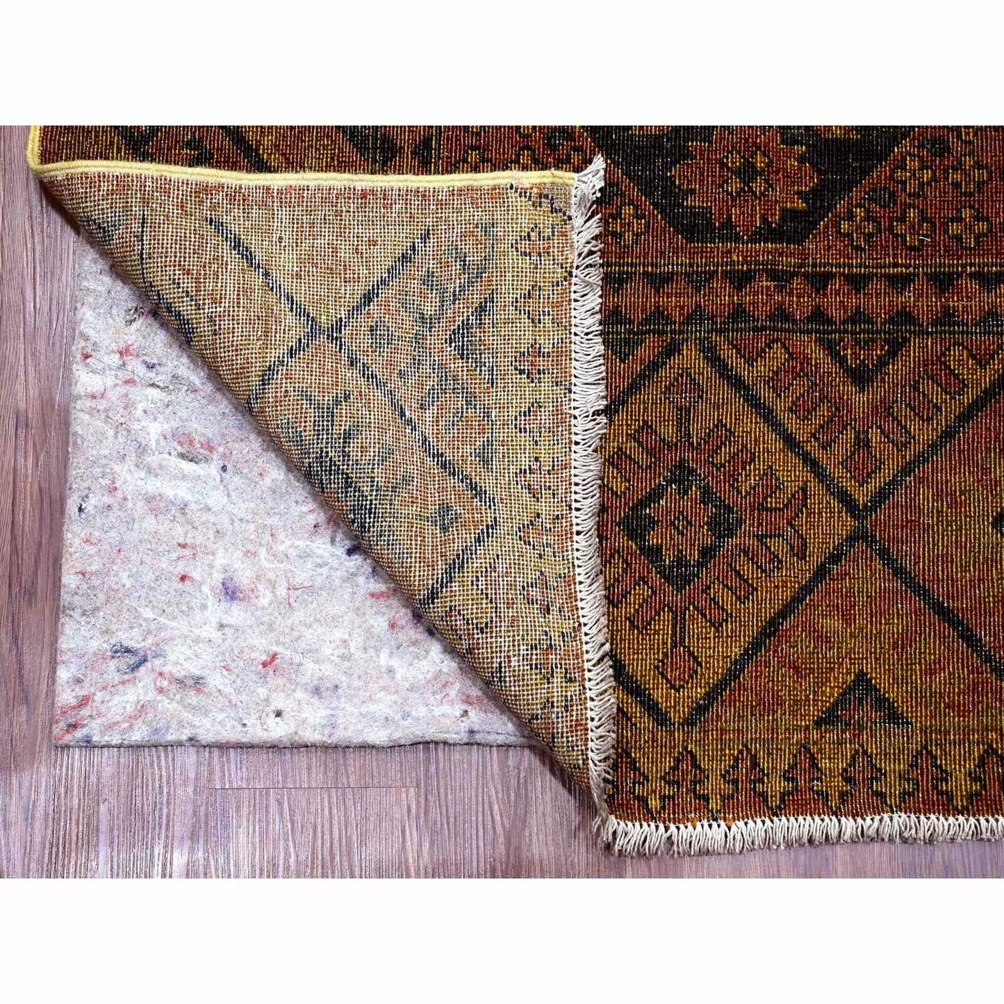8'10"X12'2" Brown Overdyed Afghan Block Design Hand Knotted Pure Wool Rug