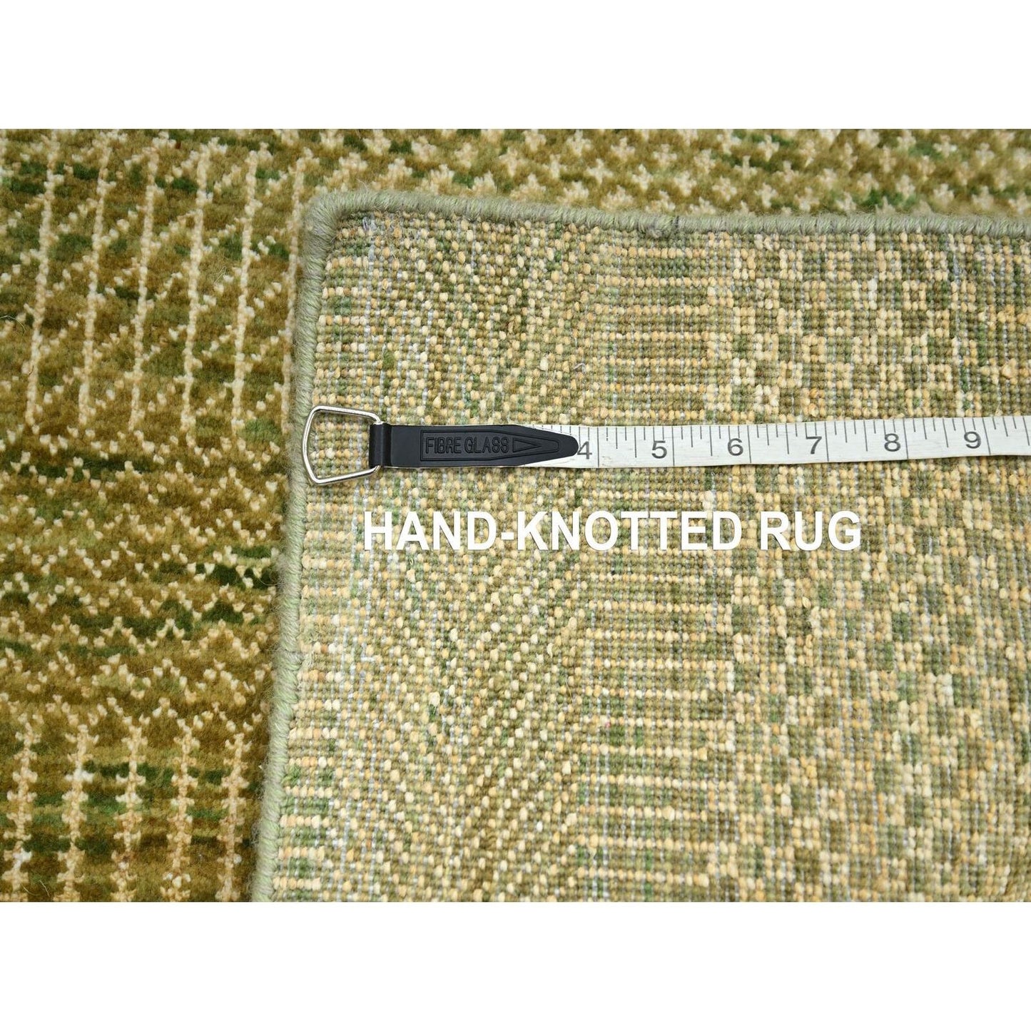 2'8"X8'2" Brown Wool And Silk Modern Grass Design Hand Knotted Runner Rug
