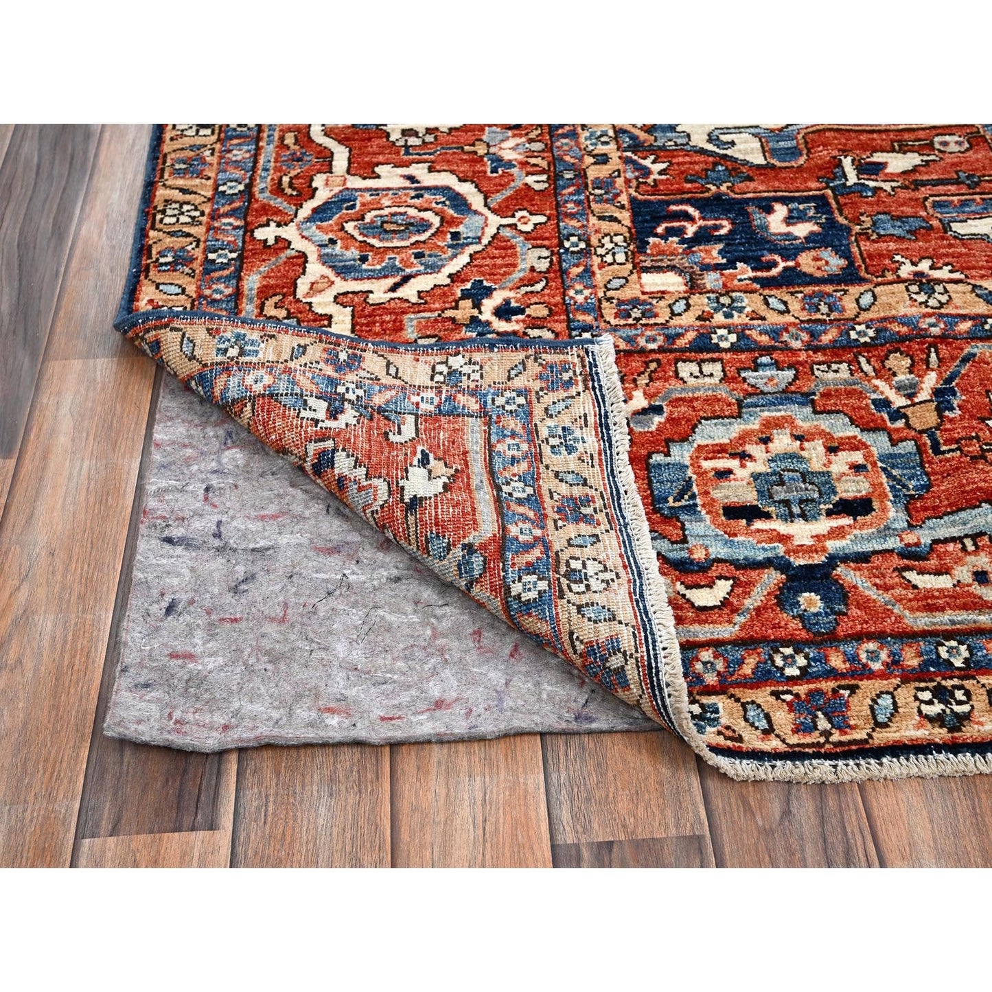 9'2"X12'8" Midnight Blue Seeripe Heris Hand Knotted High Mountain Wool Rug