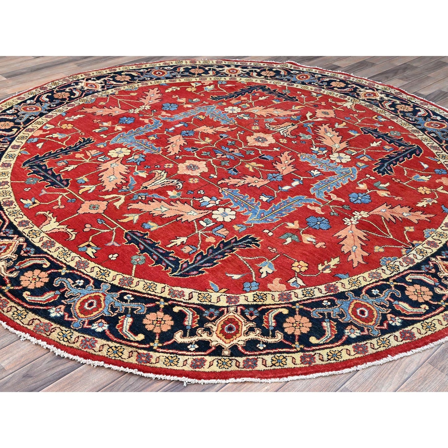 8'X8' Red Wool Hand Knotted Denser Weave Round Oriental Rug