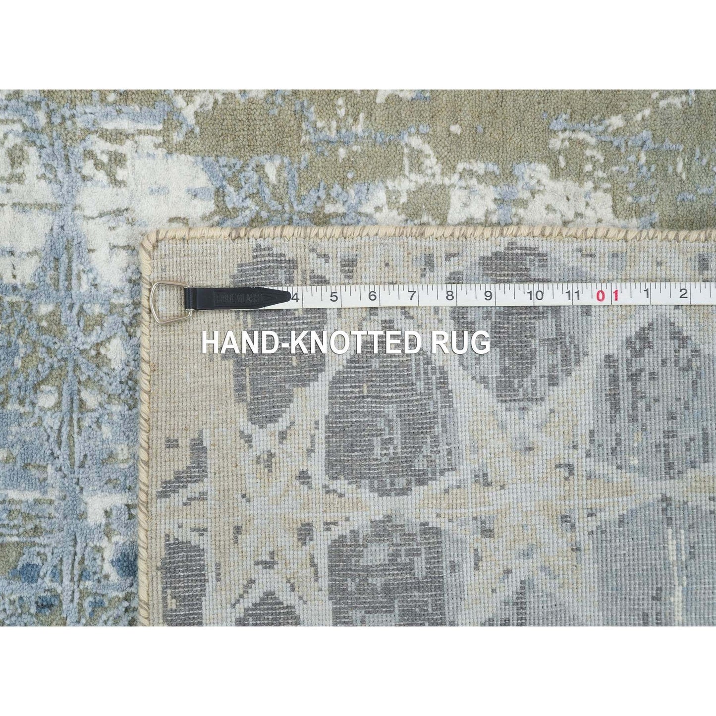 2'6"X8'3" Gray Hand Knotted Wool And Silk The Honeycomb Design Runner Rug