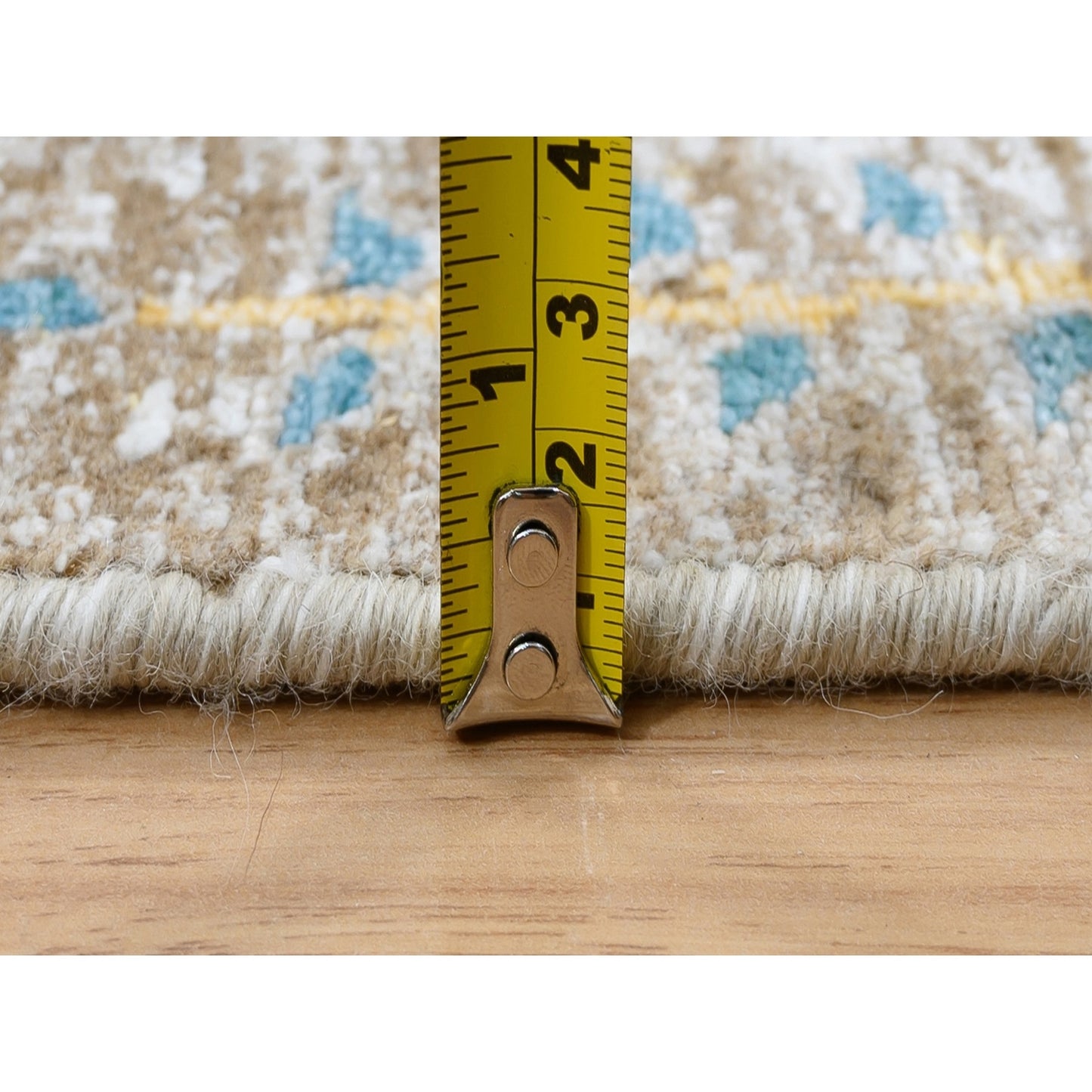 4'1"X12'2" Tan Sickle Design Silk And Wool Hand Knotted Wide Runner Rug