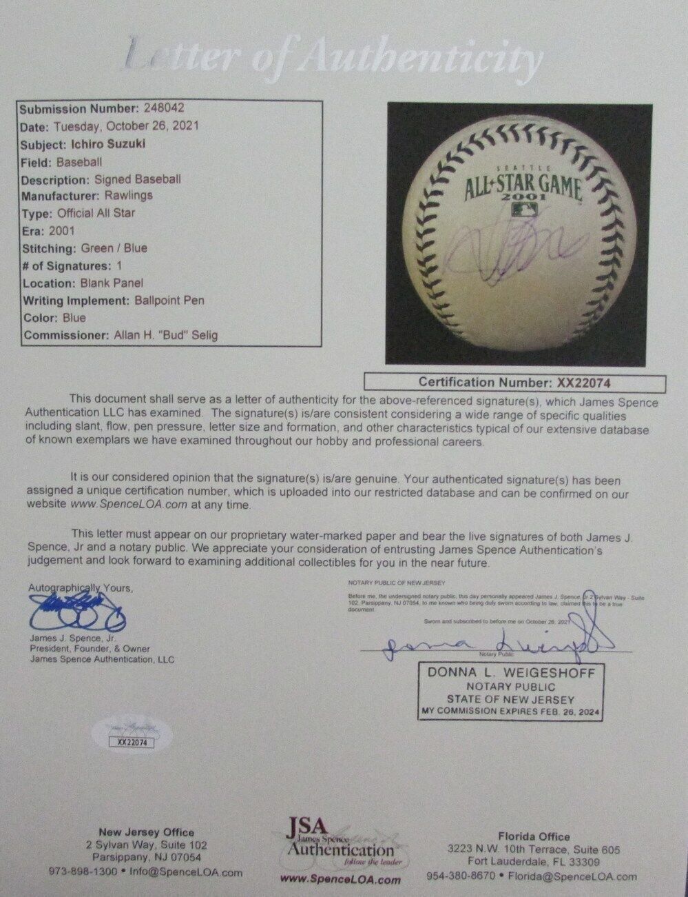 Ichiro Suzuki Autographed Rawlings 2001 All-Star