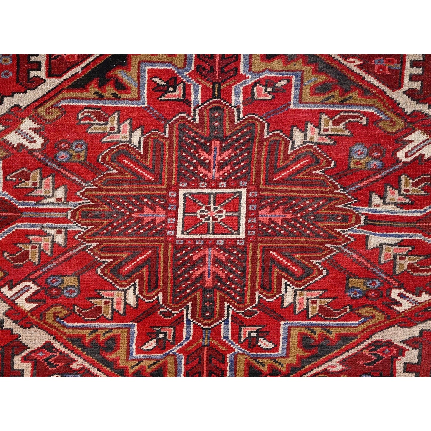 9'9"X12'6" Red Pure Wool Hand Knotted Vintage Zoroastrian Heris Rug