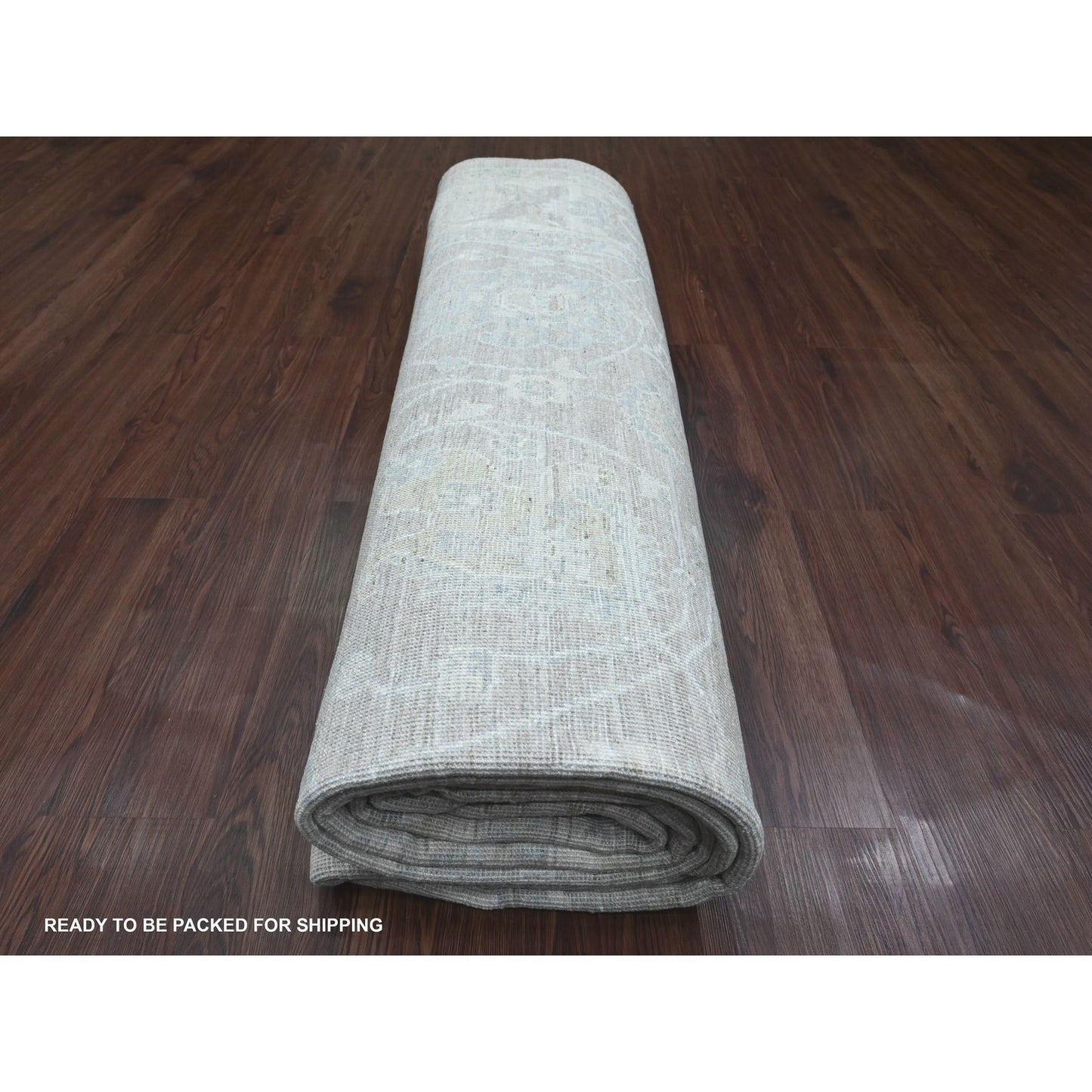 9'X12' Gray Hand Knotted Washed Out Peshawar Vines Design 100% Wool Rug
