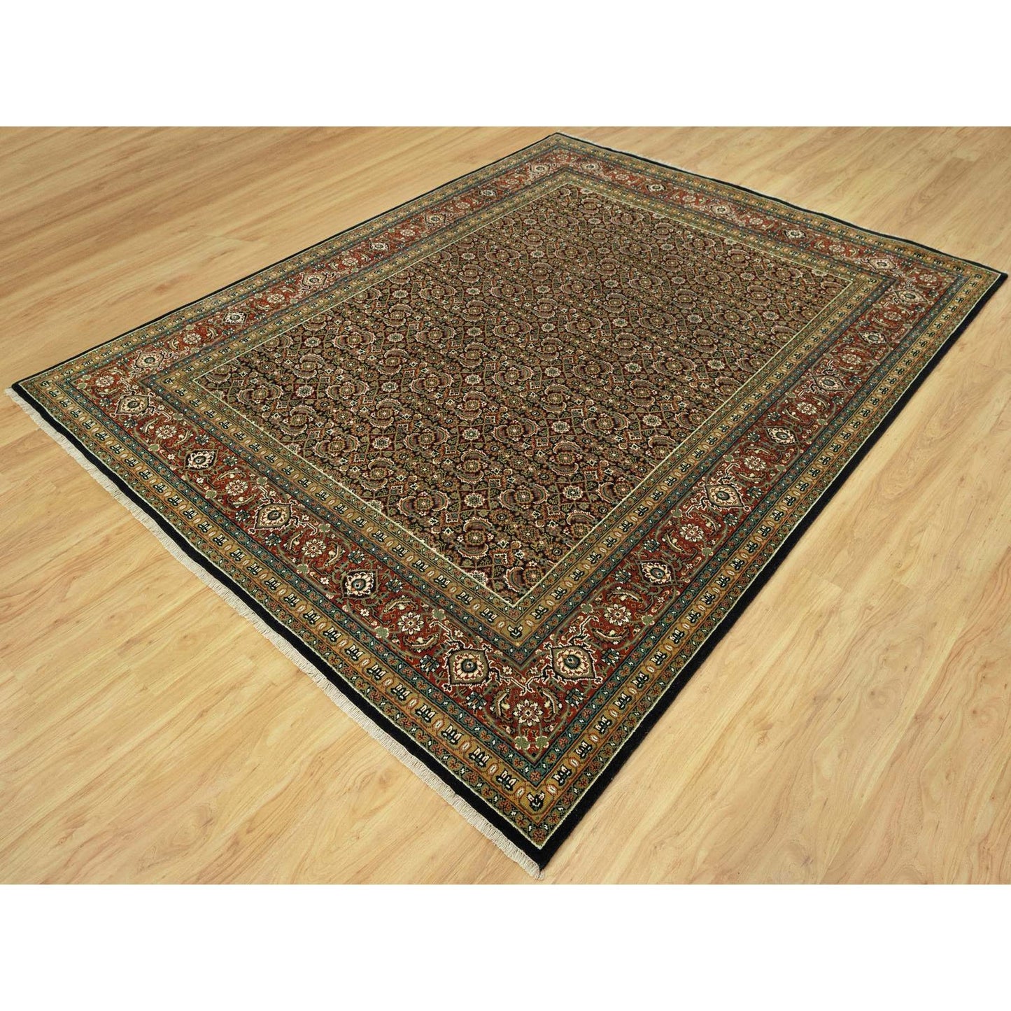 7'10"X10' Anchors Aweigh Blue Fish Pattern Herati Wool Hand Knotted Rug