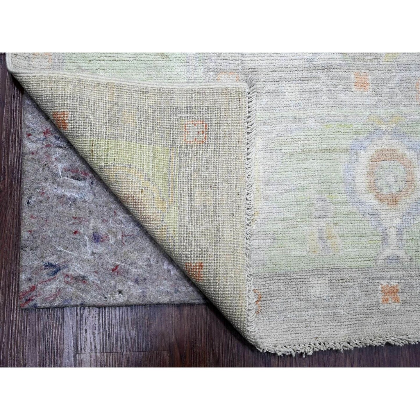 9'7"X13'6" White Afghan Angora Oushak Vines Design Wool Hand Knotted Rug