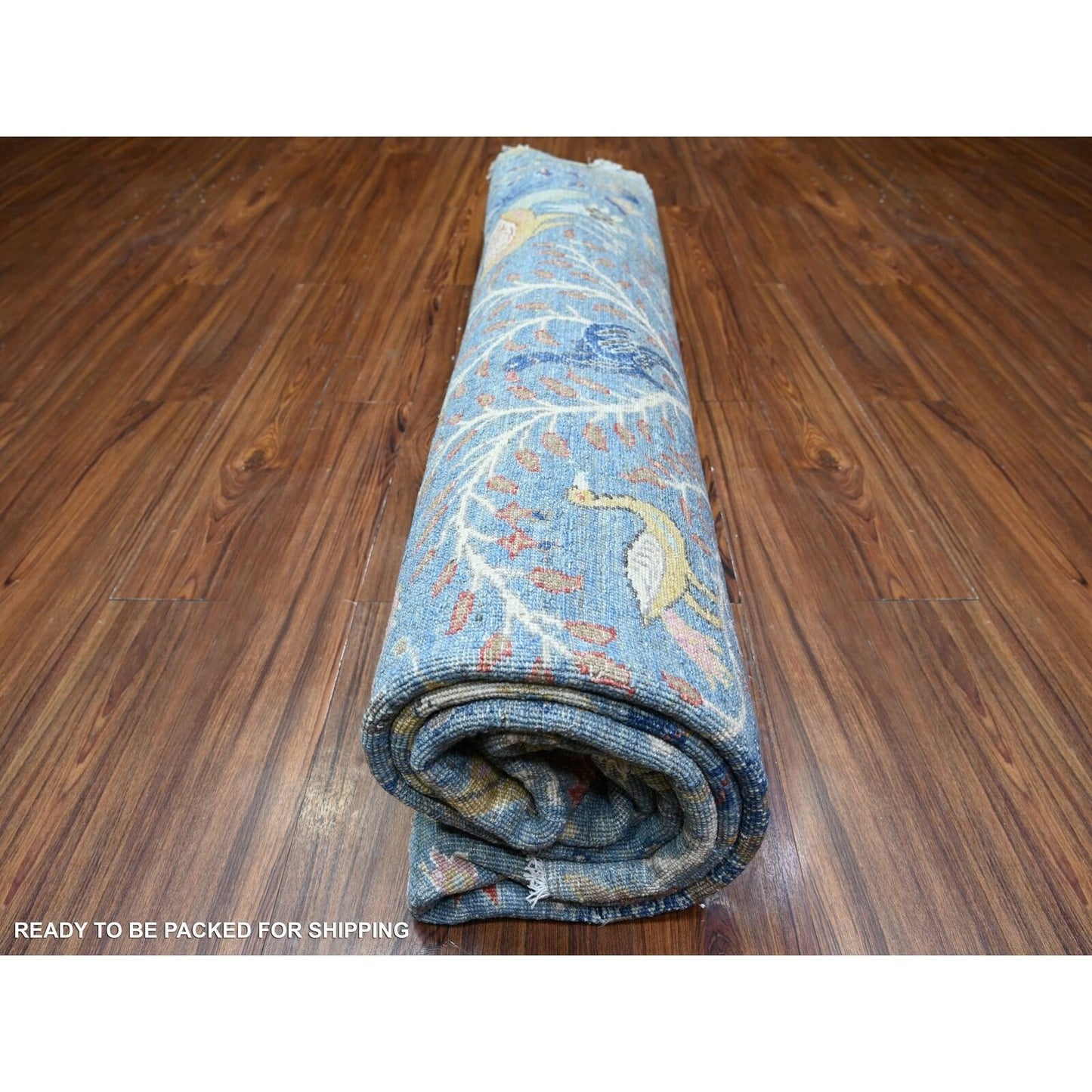 10'4"X10'4" Blue Hand Knotted Organic Wool Afghan Peshawar Round Rug