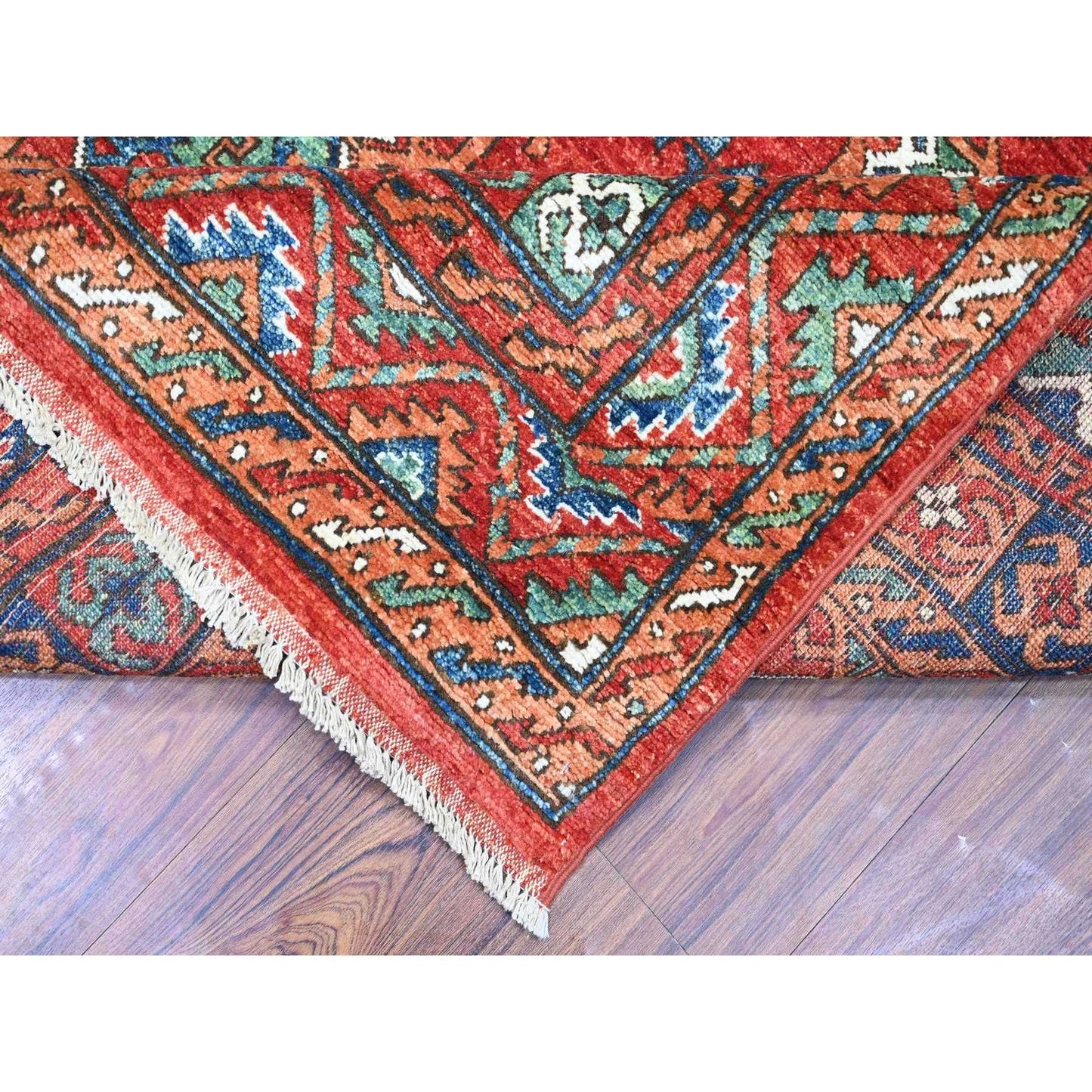 8'X9'6" Red Hand Knotted Extra Soft Wool Afghan Ersari Oriental Rug