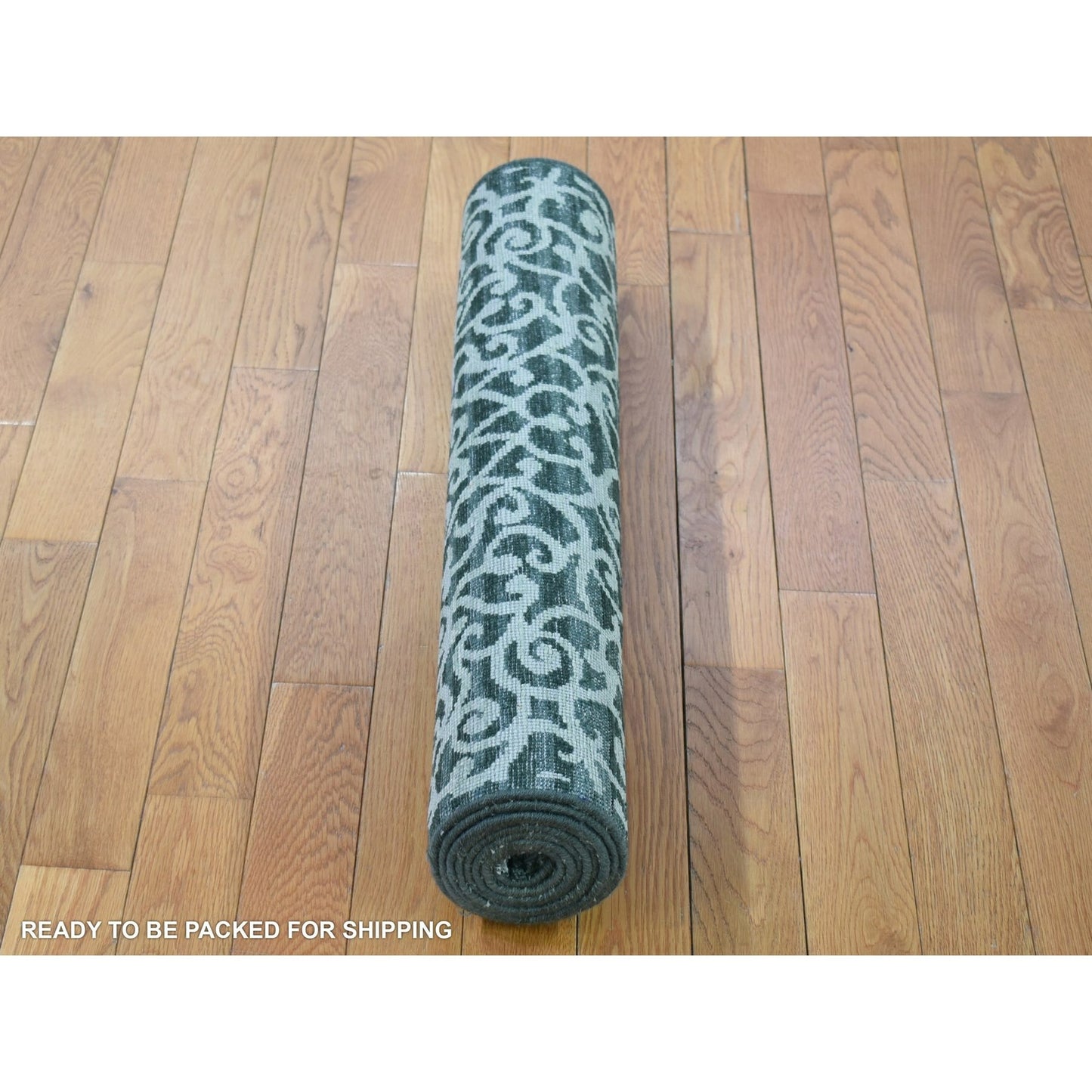 2'9"X8' Green Modern Hand Knotted Wool And Silk Runner Oriental Rug