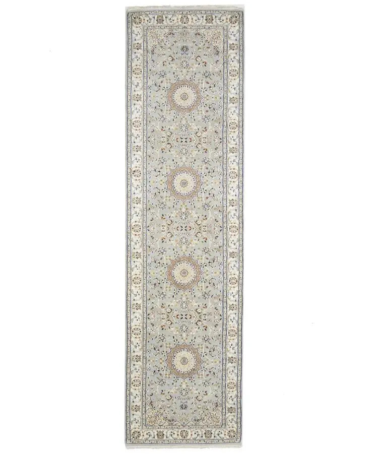 Hand-Knotted Light Blue Indo-Nain Runner Rug 3X10