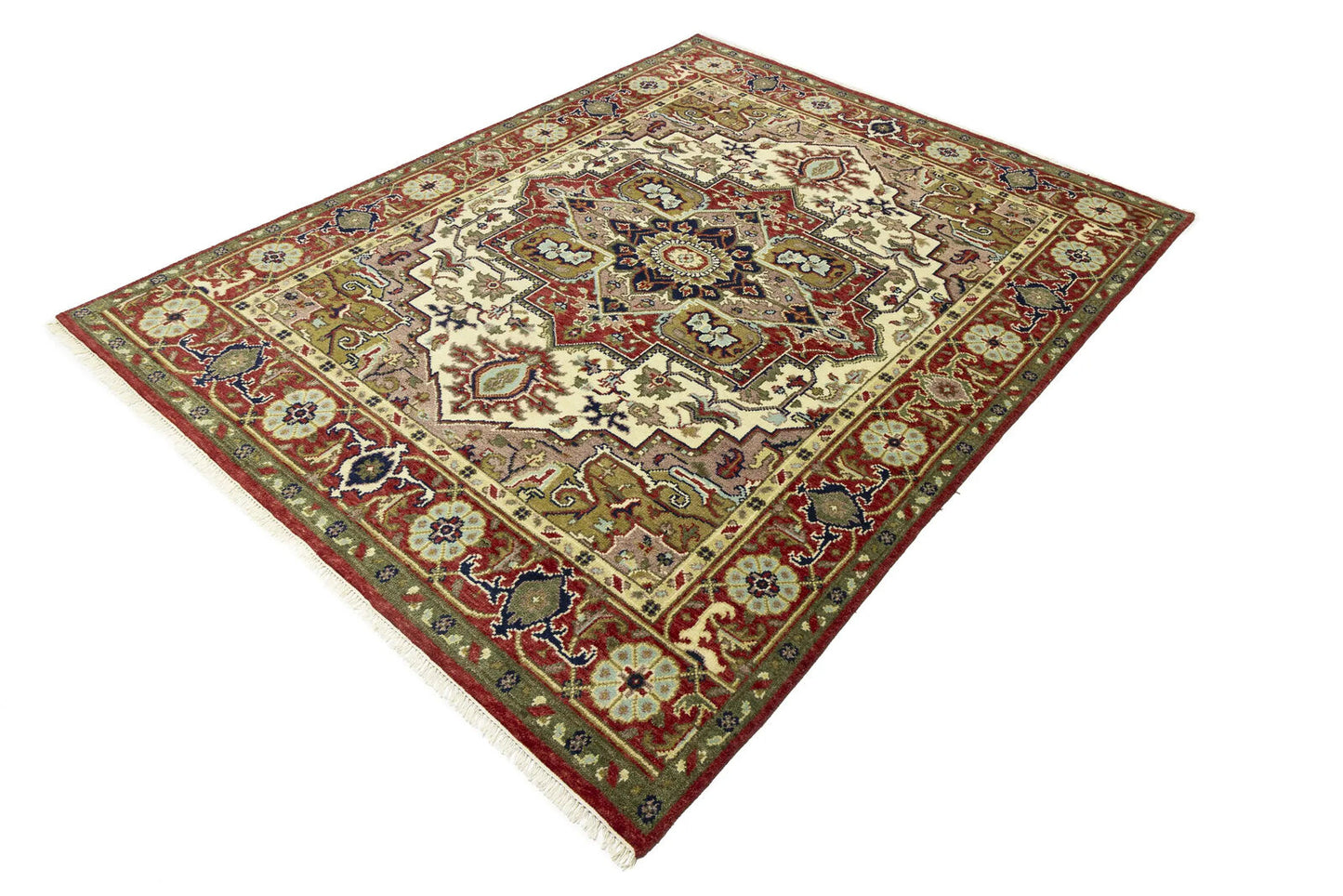 Handmade Scarlet Red Traditional Wool Heriz