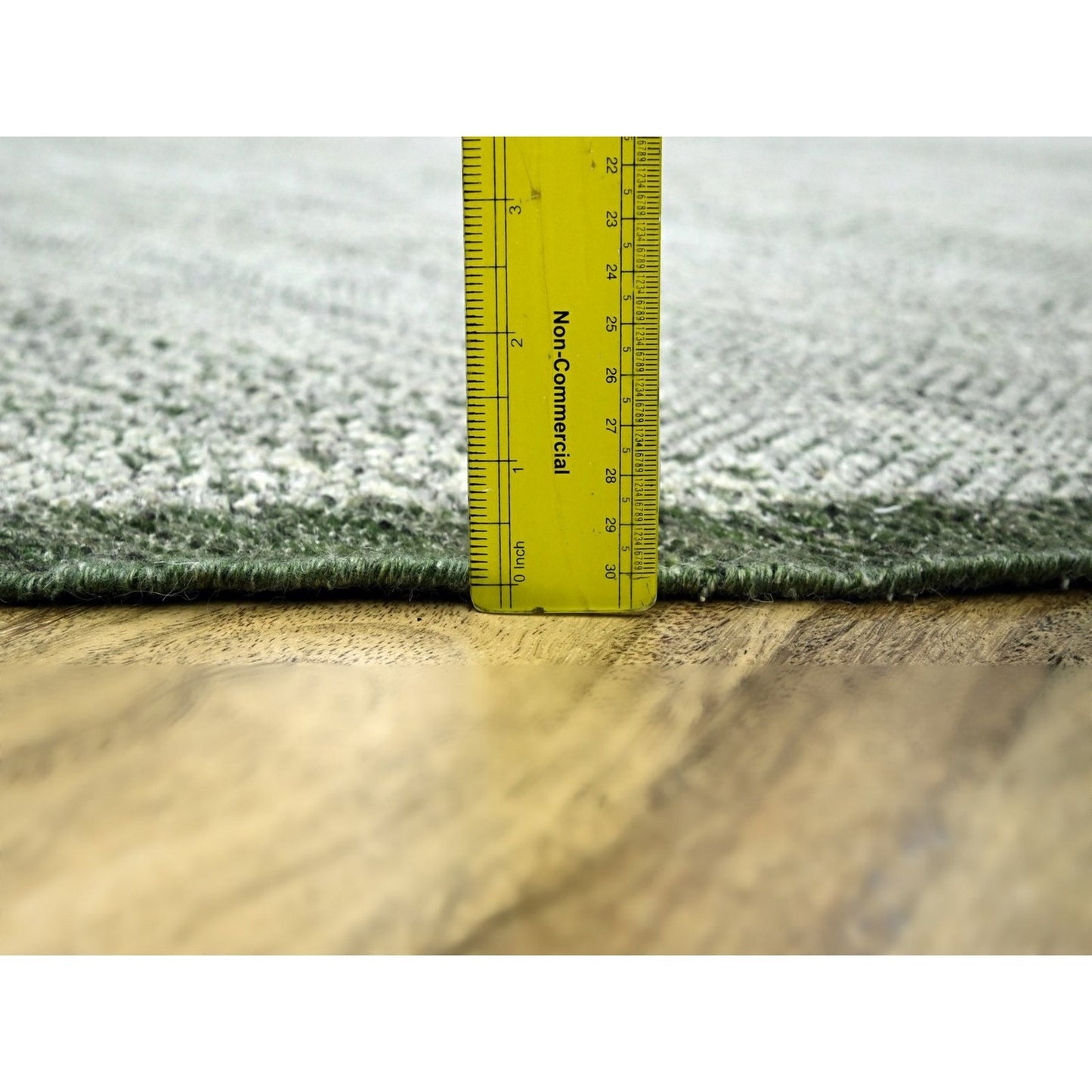 12'X12' Green Hand Knotted Rug Pure Wool Round Oxidized Grass Design