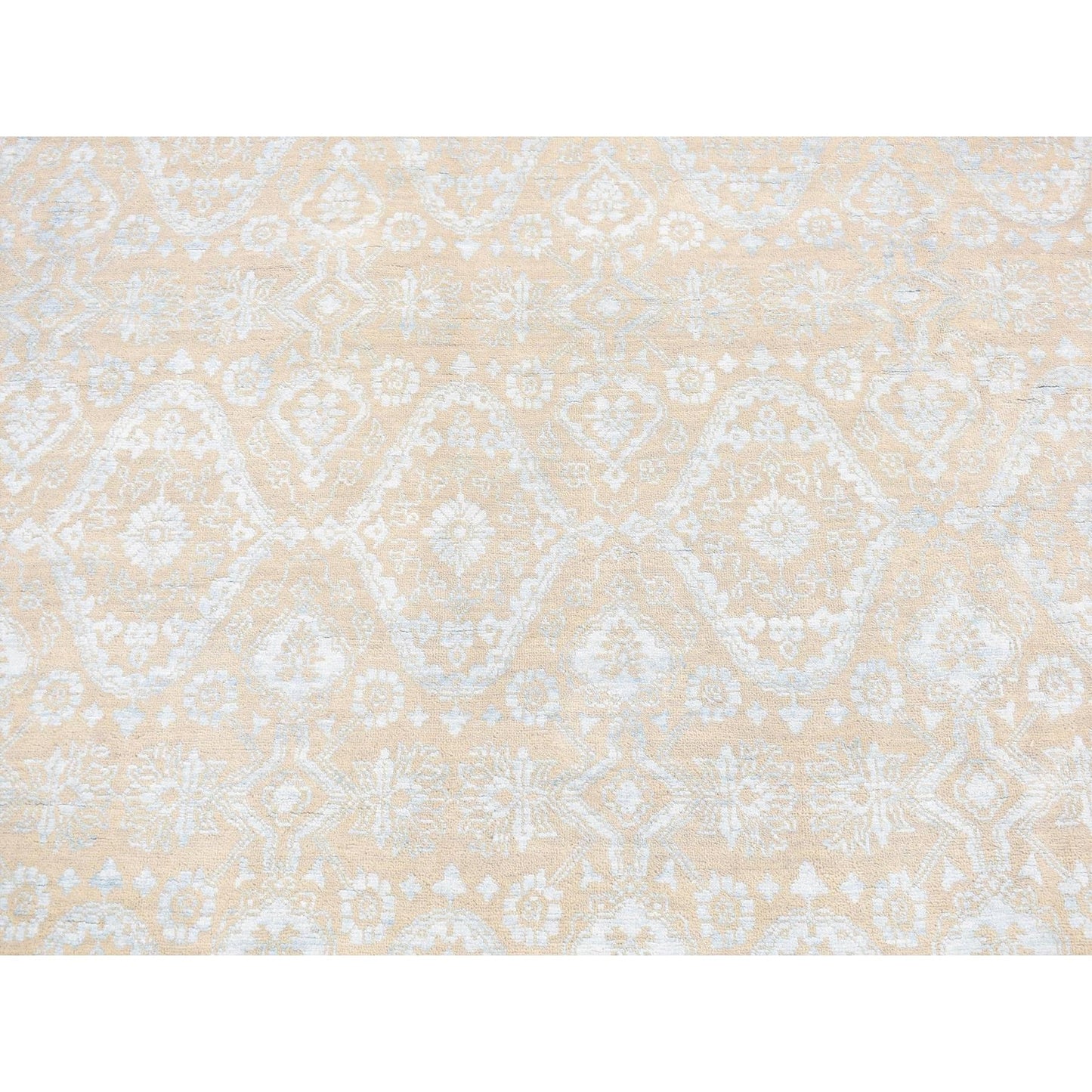 11'10"X15' Brown Wool And Silk Rosettes Design Hand Knotted Oversized Rug