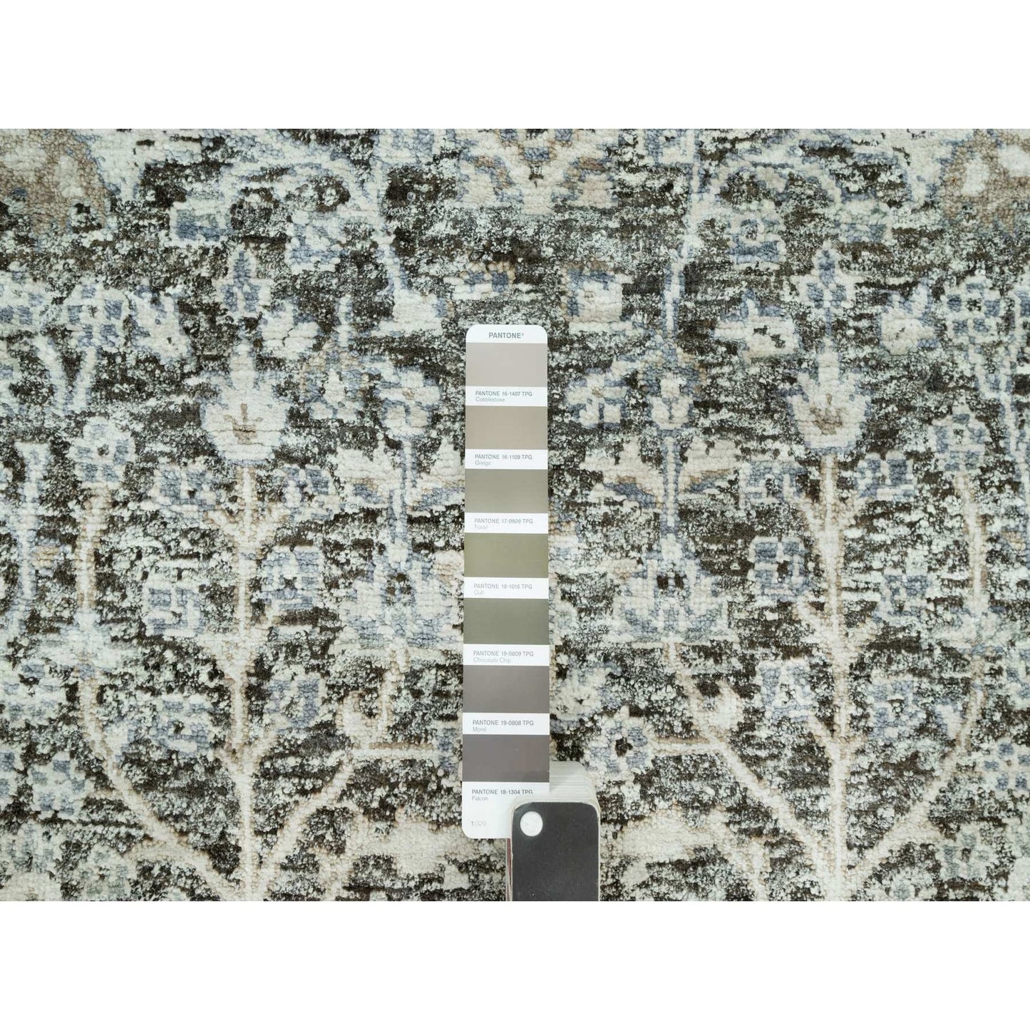 2'4"X8'1" Gray Hand Knotted Silk And Wool Willow And Cypress Tree Rug
