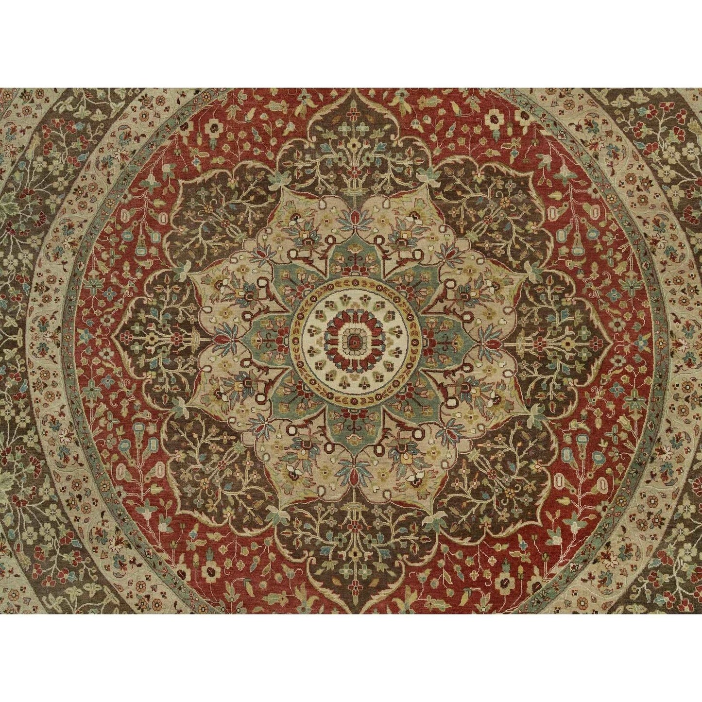 10'X10' Rufous Red Hand Knotted Tebraz Antique Wool Round Oriental Rug