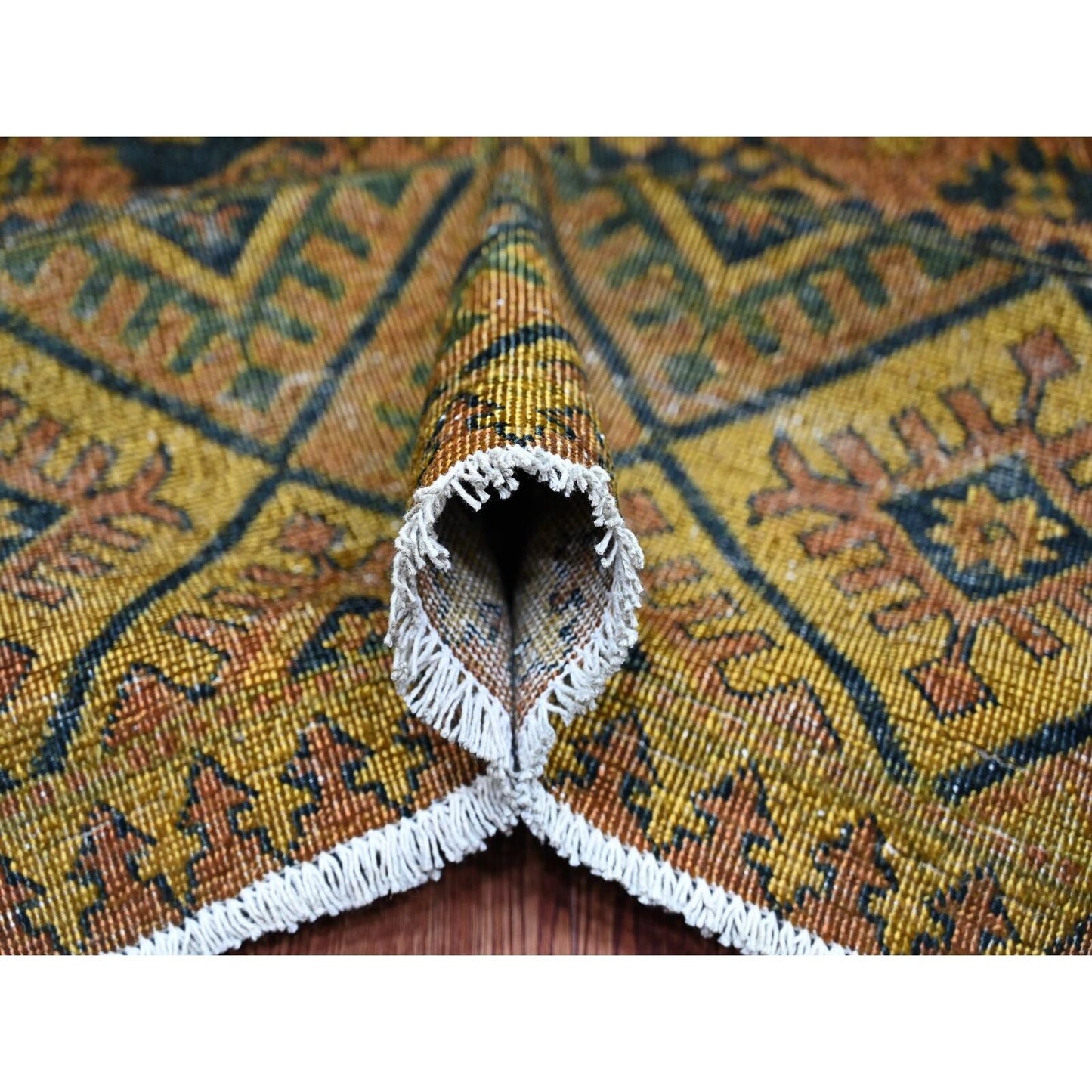 8'10"X12'2" Brown Overdyed Afghan Block Design Hand Knotted Pure Wool Rug