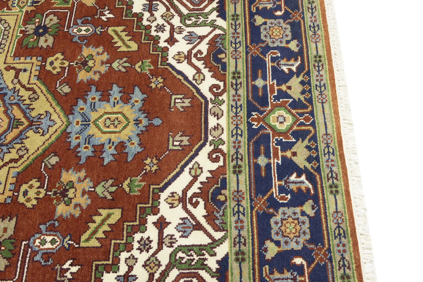 Rusty Red Heriz Serapi Oriental Rug Floral Farmho