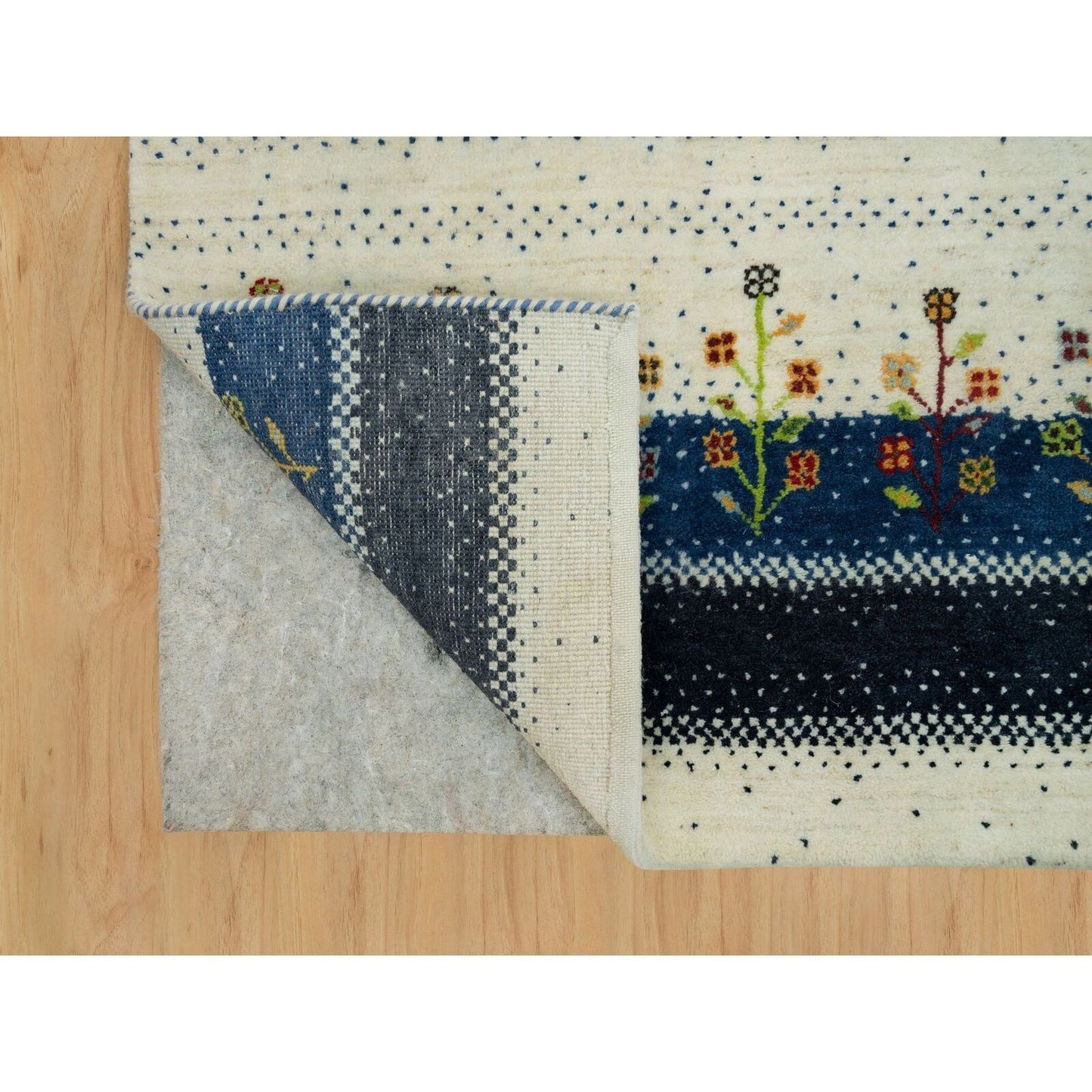 2'7"X9'6" Retro White Lori Buft Gabbeh Tree Design 100% Wool Runner Rug