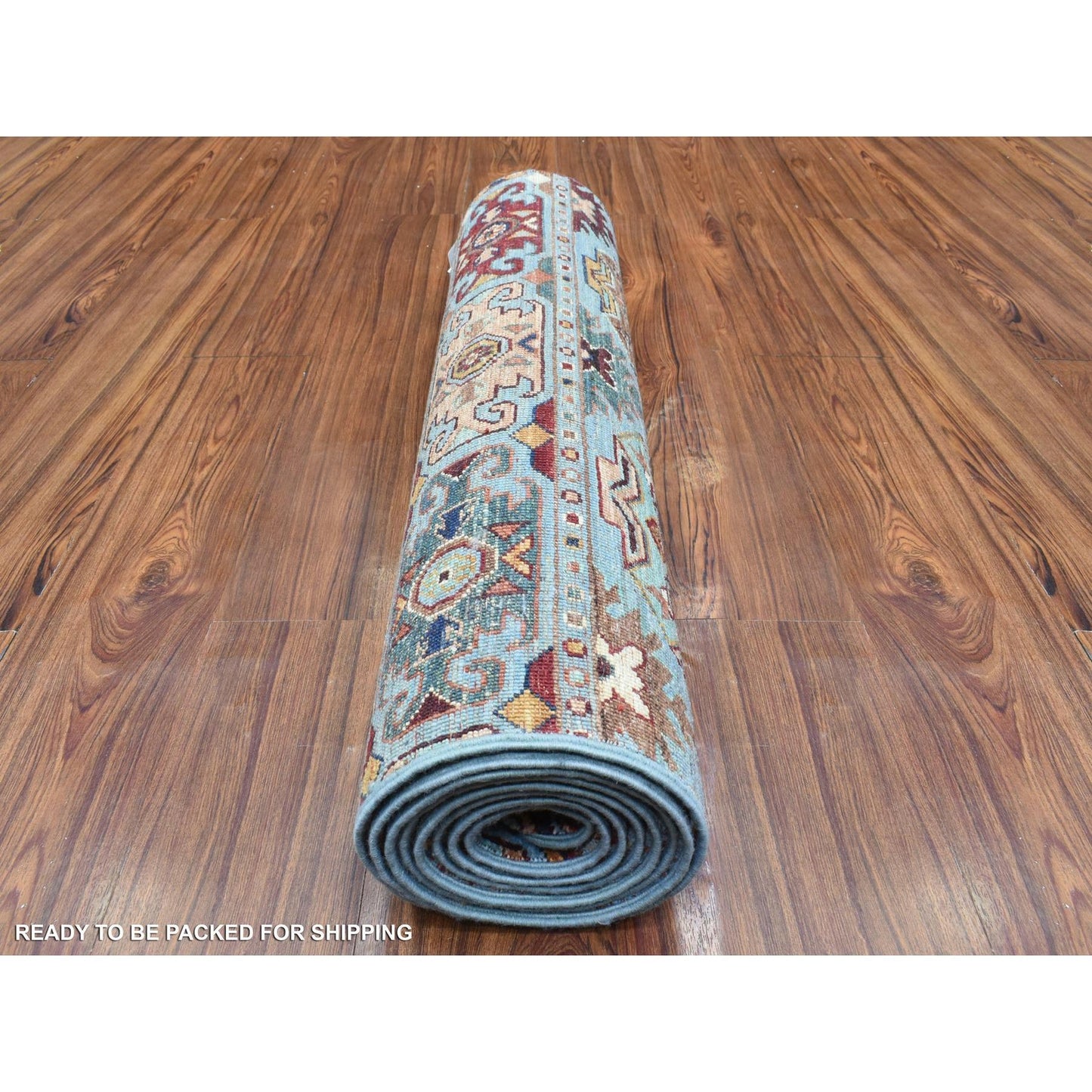 2'9"X9'10" Blue Super Kazak Khorjin Design Wool Hand Knotted Runner Rug