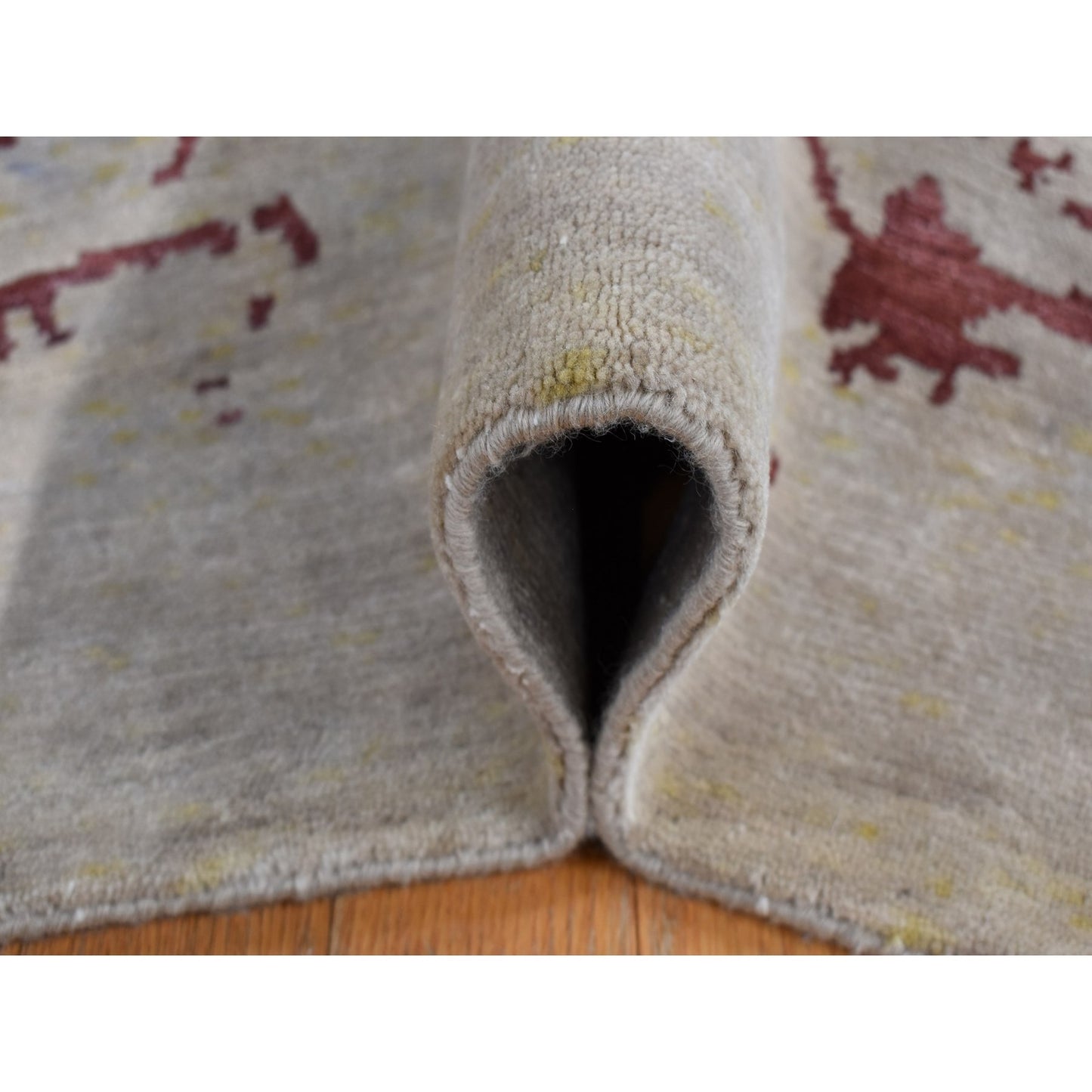 9'X11'9" Beige Broken Heris Design Wool And Silk Hand Knotted Rug