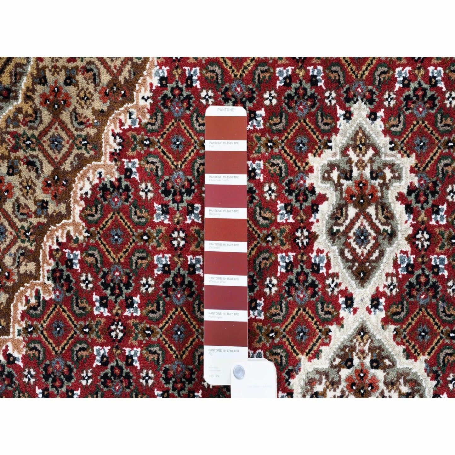 5'X5' Red Hand Knotted Tebraz Mahi Fish Design Wool-Silk Square Rug