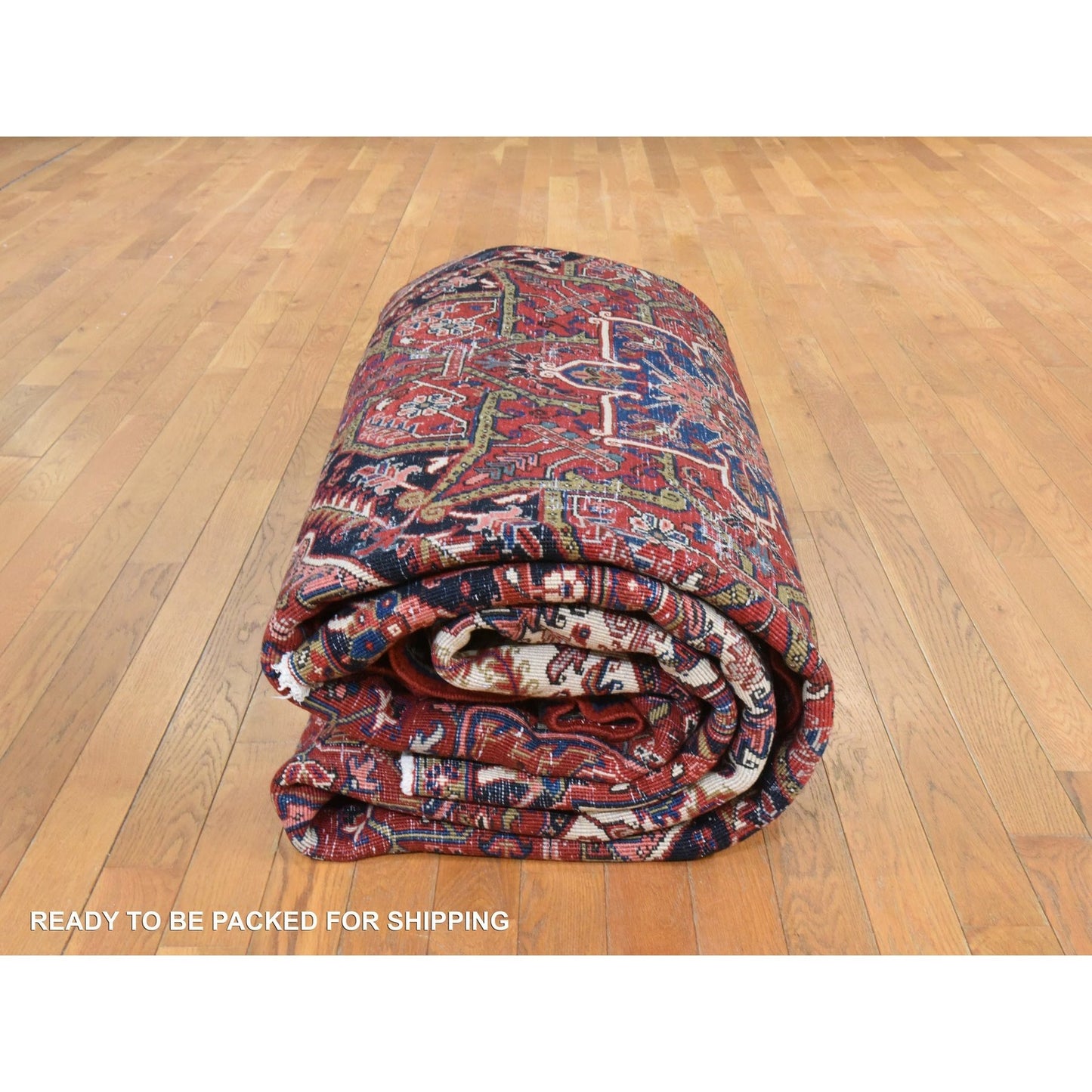 9'8"X13' Red Semi Antique Zoroastrian Heris Clean Hand Knotted Wool Rug