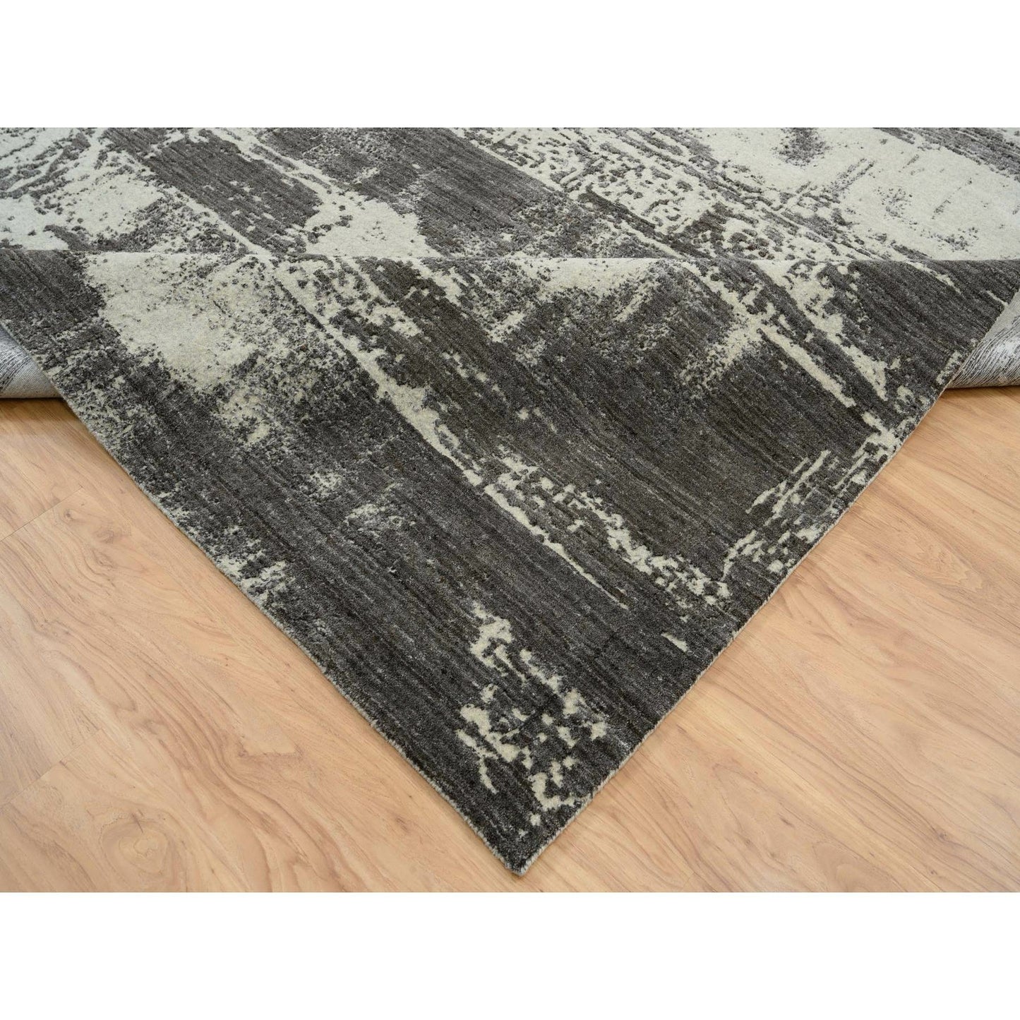 12'X18'1" Black Modern Design Wool And Silk Hand Loomed Oversized Rug