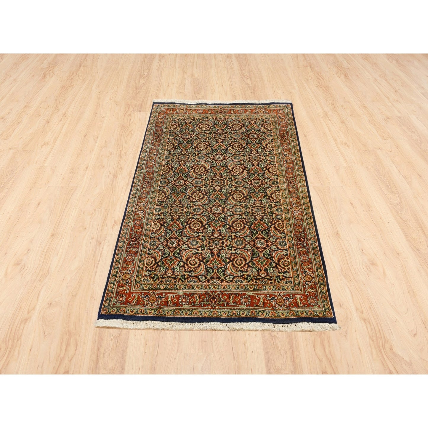 3'1"X5'2" Black Herati Hand Knotted 250 Kpsi New Zealand Wool Rug