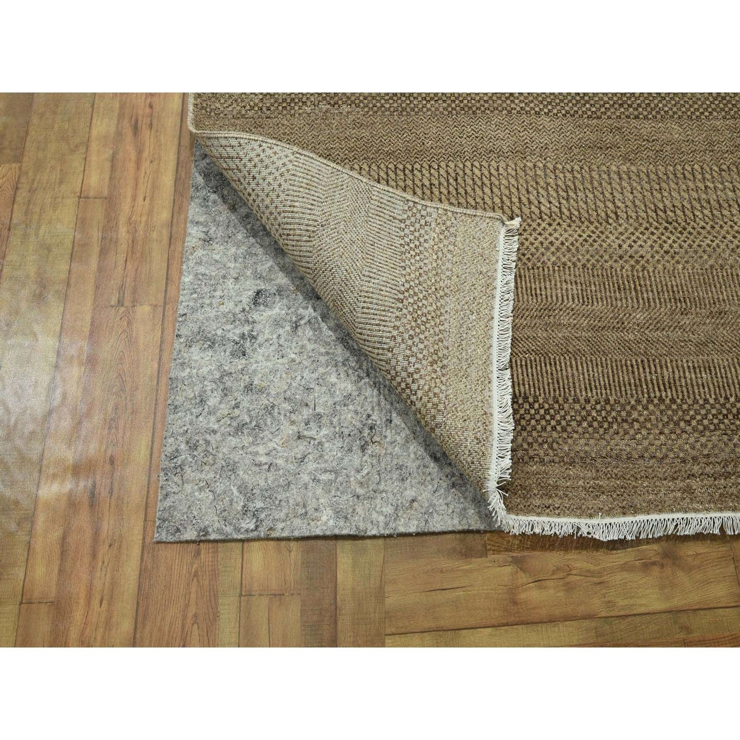 8'10"X12' Brown Modern Grass Design Hand Knotted Wool & Silk Oriental Rug